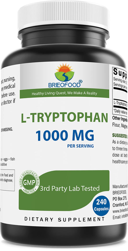 Brieofood L-Tryptophan 1000mg Capsule, 240 Count