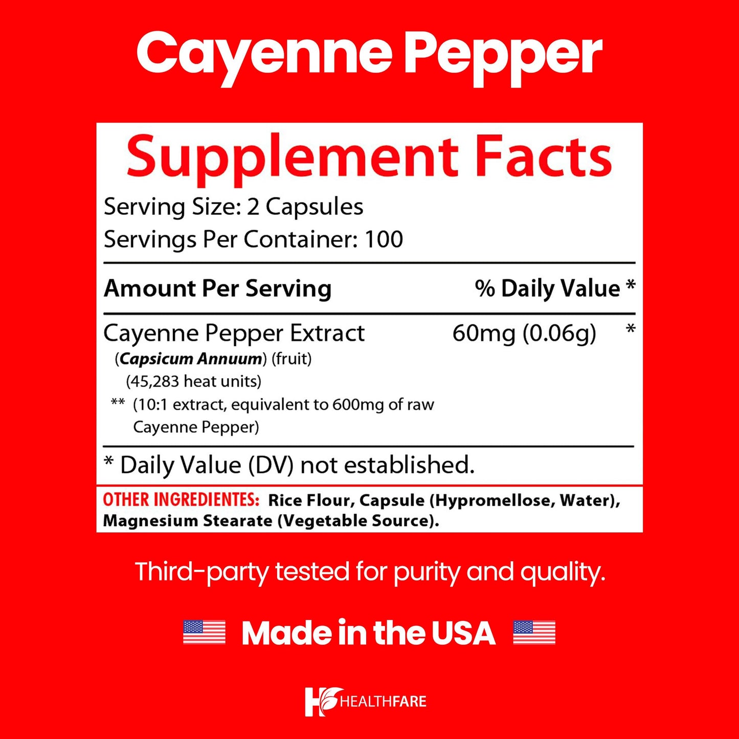Healthfare Cayenne Pepper Capsules 200 Capsules