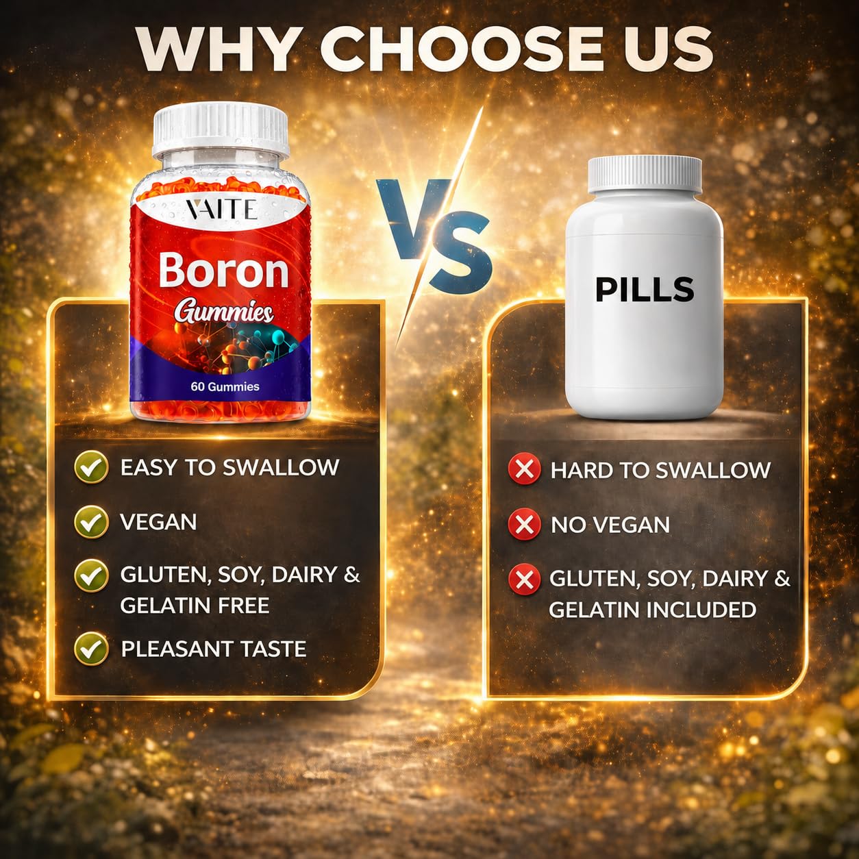 VAITE Boron Supplement for Men & Women 10mg Gummies, 60 Chewables