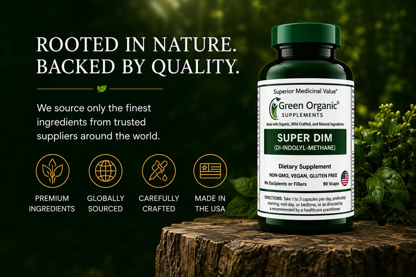 Green Organic Supplements DIM, Diindolylmethane, Indole-3-Carbinol, Broccoli 90 Capsules