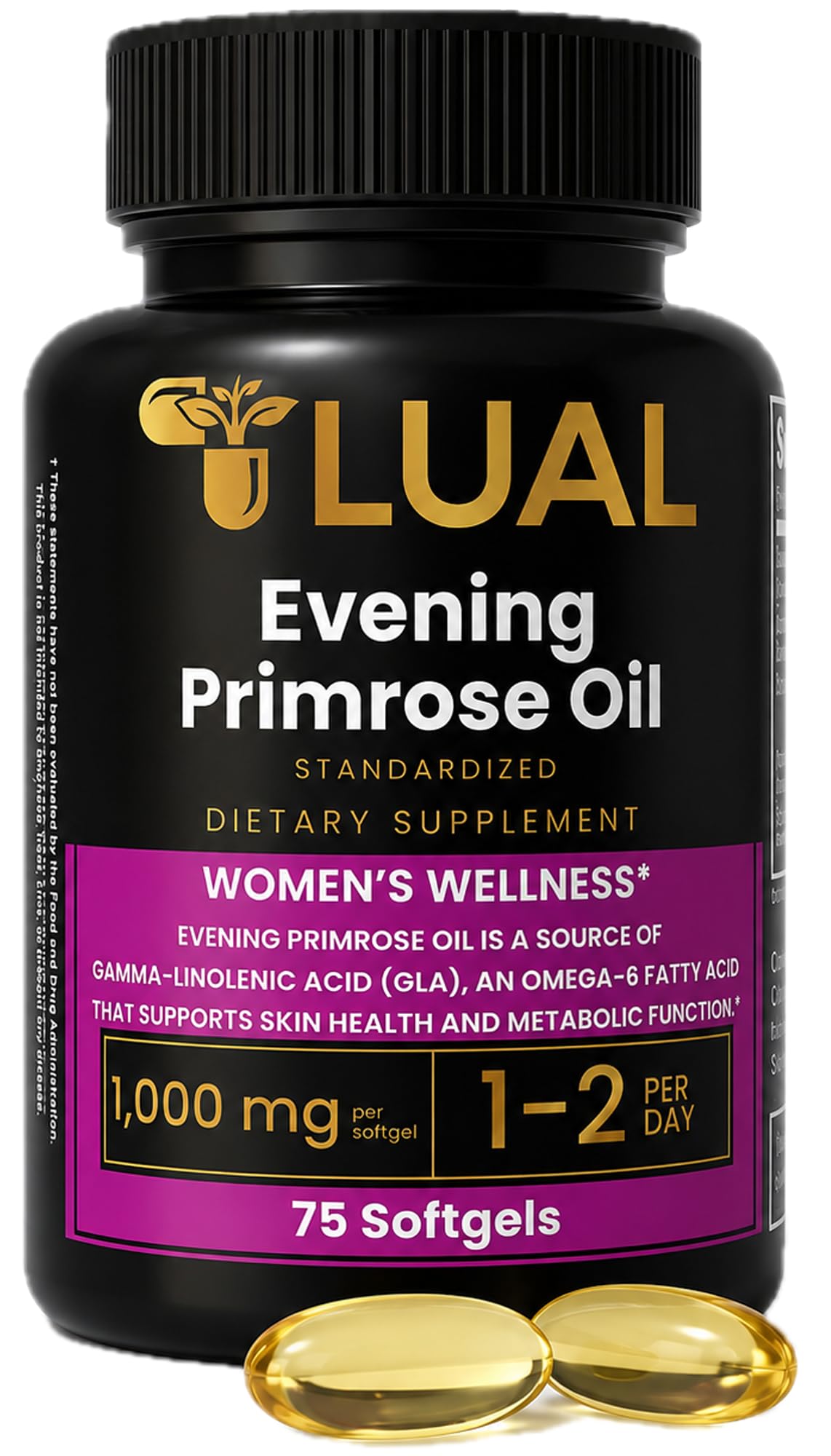 LUAL Evening Primrose Oil 1000mg with GLA Softgels, 75 Softgels