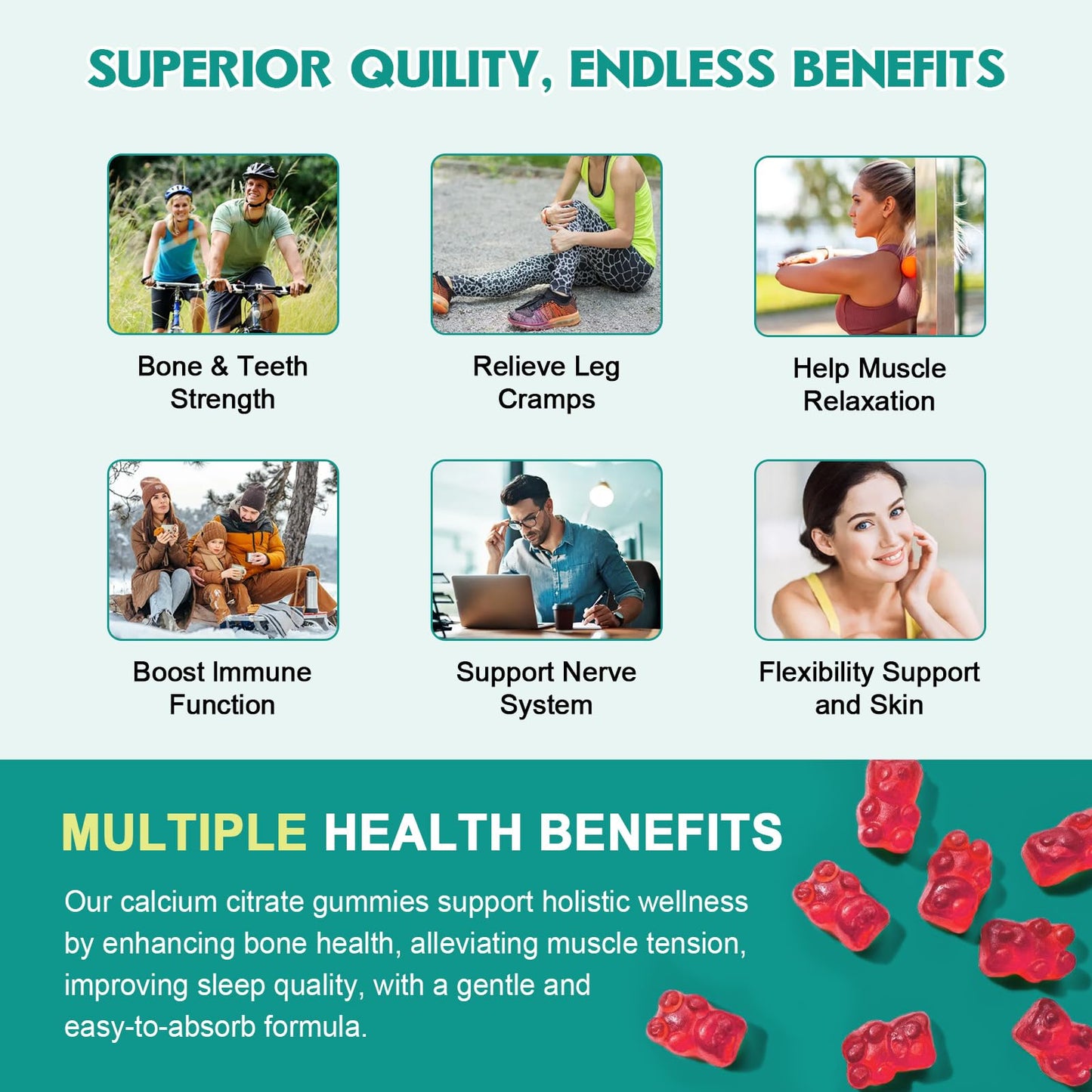 GAOLISHEN Sugar Free Calcium Citrate 1200mg with Vitamin D3 Gummies, Calcium Gummies with Vitamin D3 & K2, Raspberry Flavor, 120 Count
