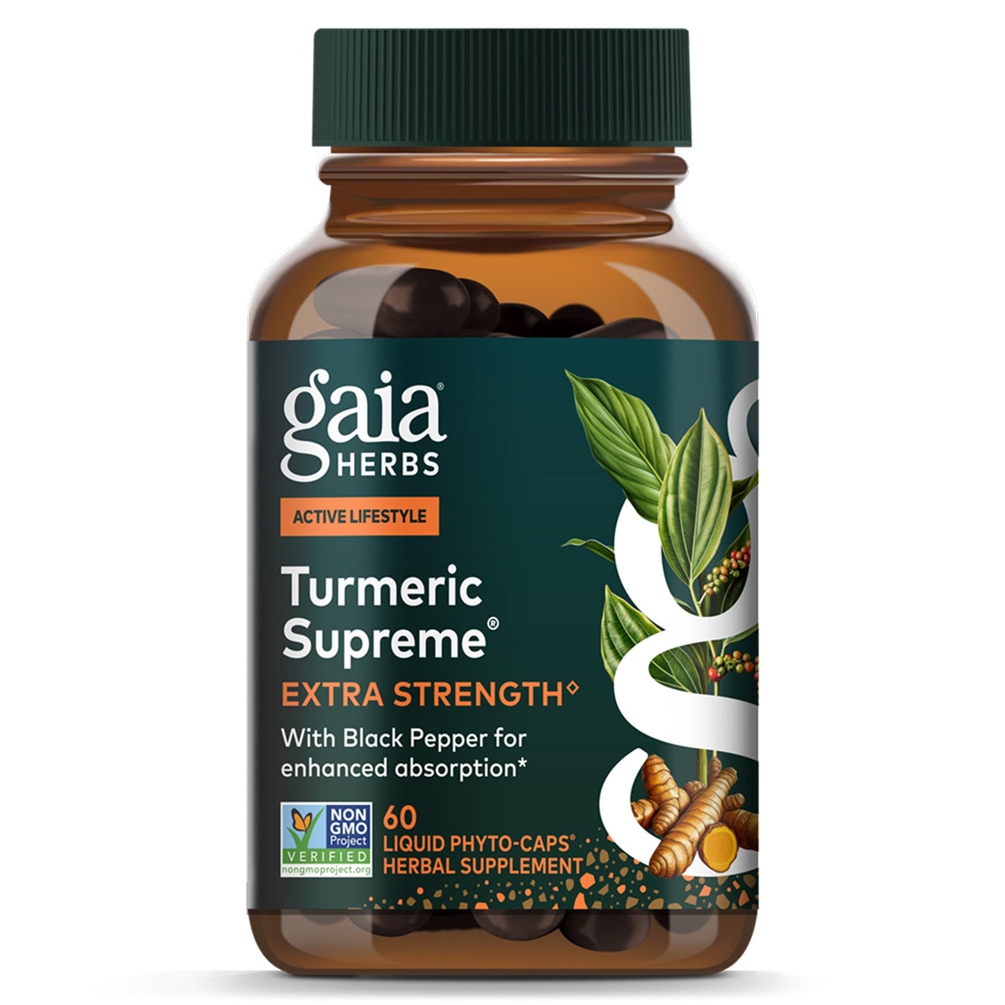 Gaia Herbs Turmeric Supreme Extra Strength 616 mg Organic Turmeric Curcumin Supplement with Black Pepper 60 Vegan Liquid Phyto-Caps