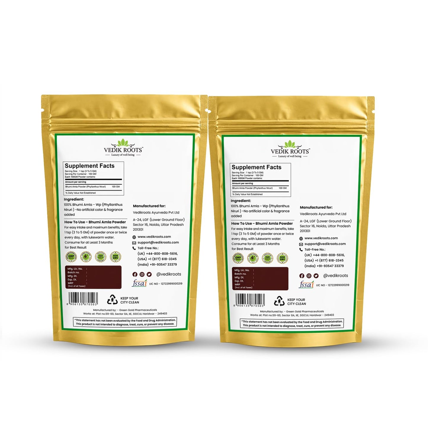 Vedikroots Bhumi Amla Powder/Churn 3.5274 oz