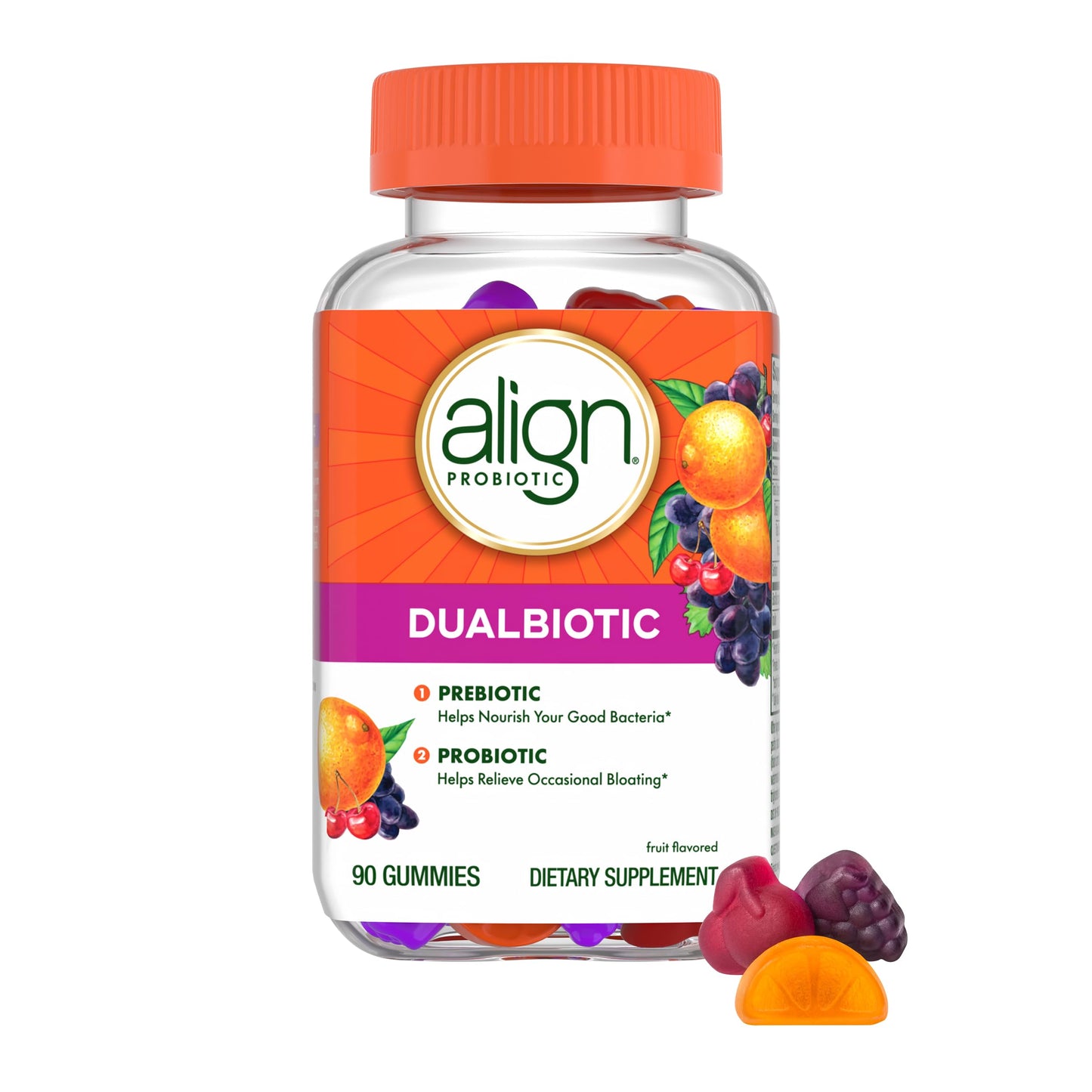 Align Dualbiotic, Prebiotics and Probiotics for Women and Men Gummies, 90 Count