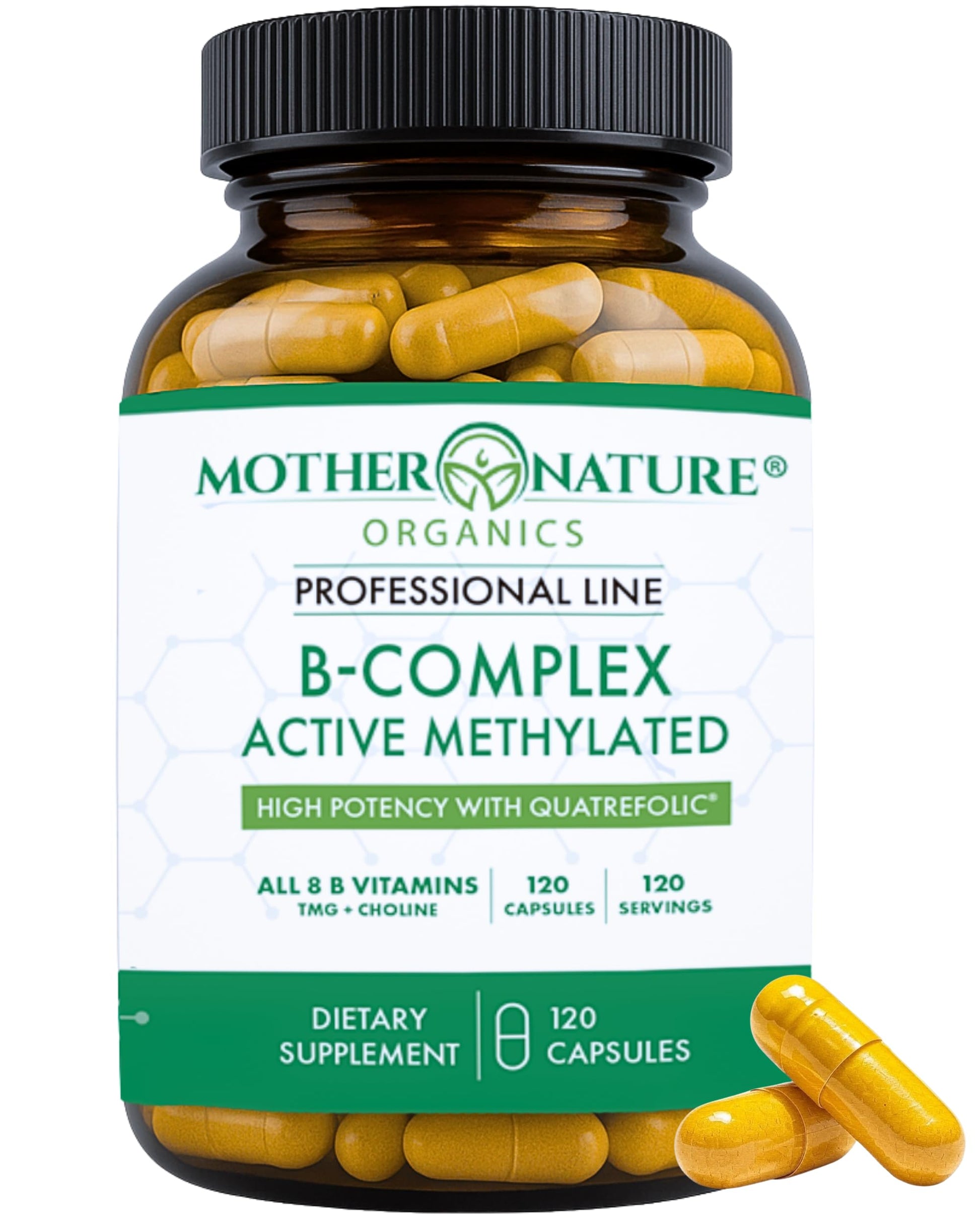 Mother Nature Organics Superfoods for Organic Living Methylated B Complex – Bioactive B Vitamins with Methyl B12, B1, B3 Niacin, B6, Folate & Biotin, 60 Capsules