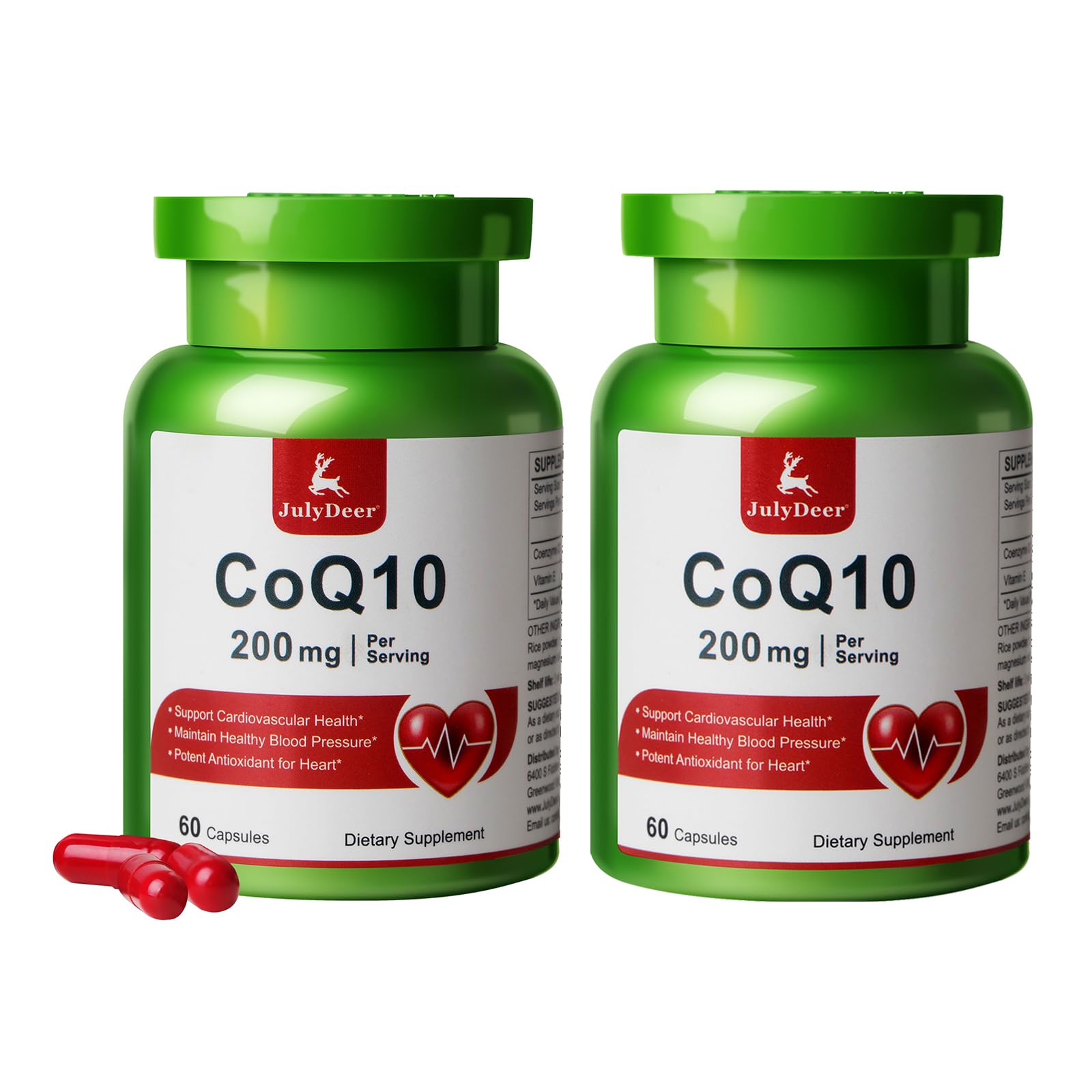 JulyDeer CoQ10 200mg with Vitamin E 20mg Capsules, 120 Count