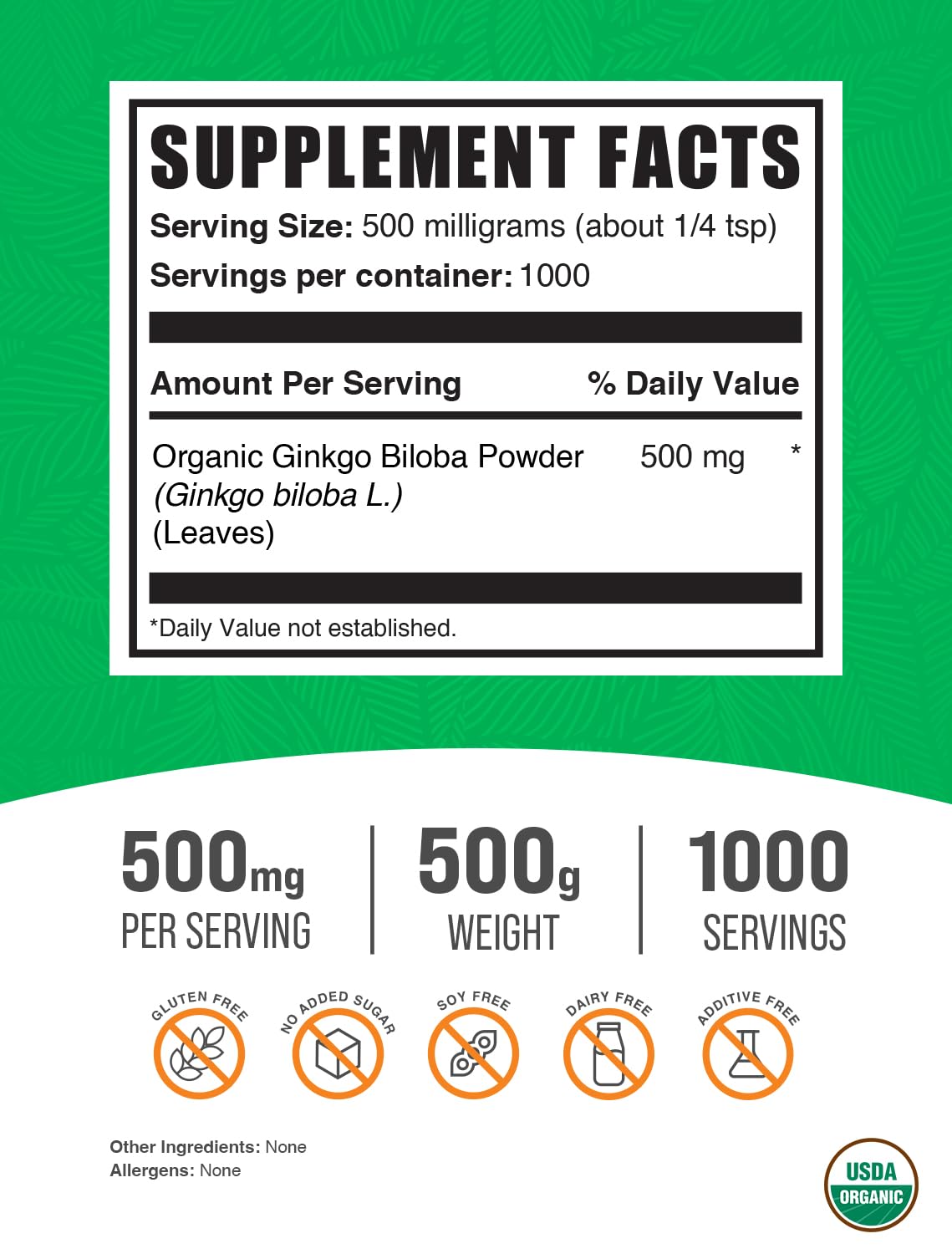 BulkSupplements Organic Ginkgo Biloba Powder, 17.64 oz