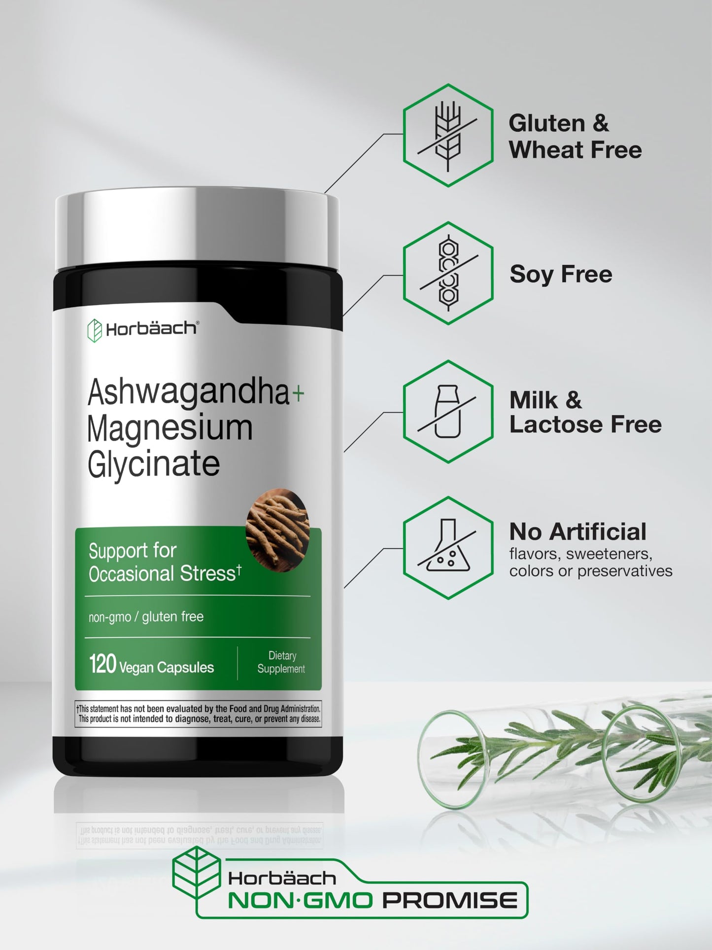 Horbäach Ashwagandha and Magnesium Glycinate 120 Capsules