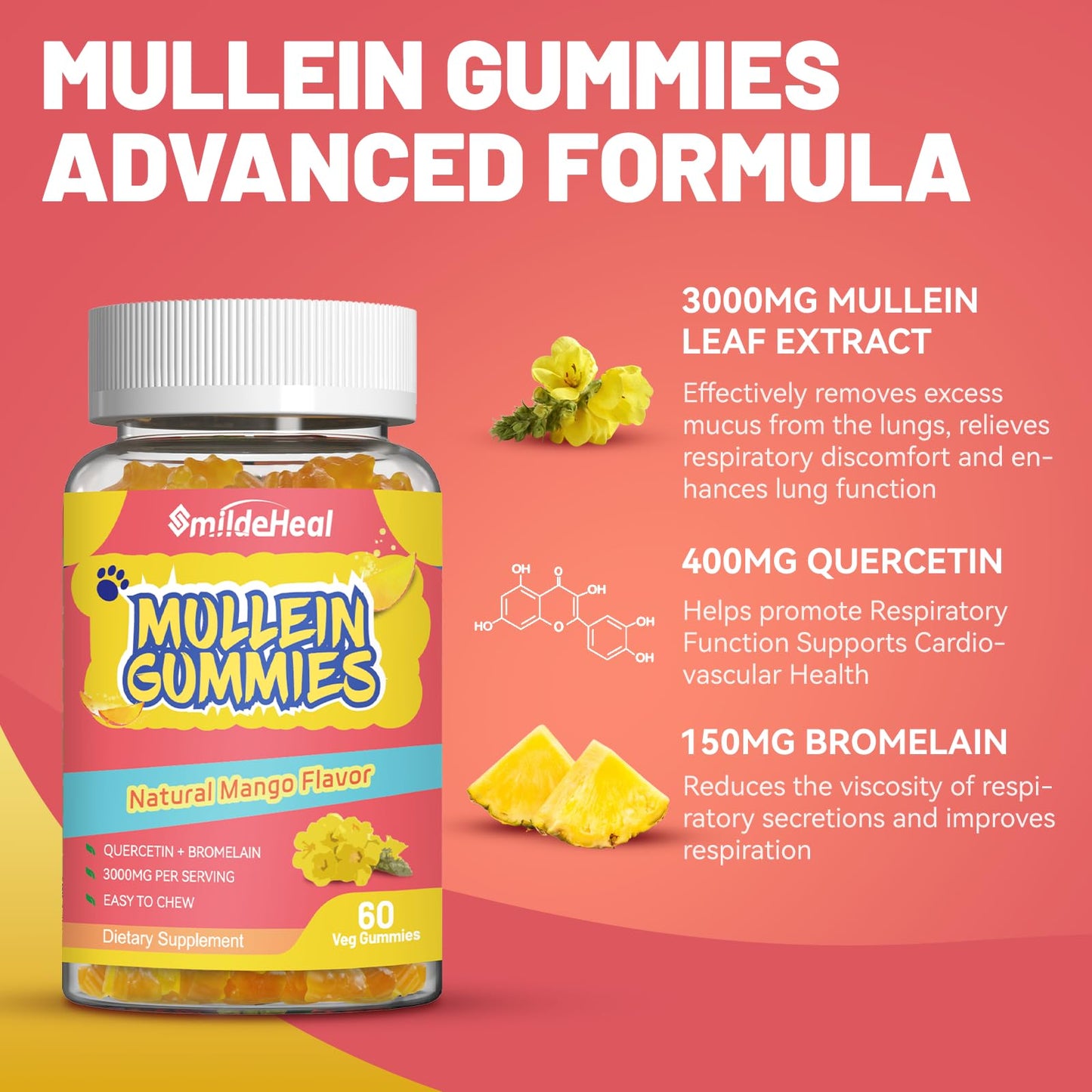 SmildeHeal Mullein Gummies 3000mg, 120 Count