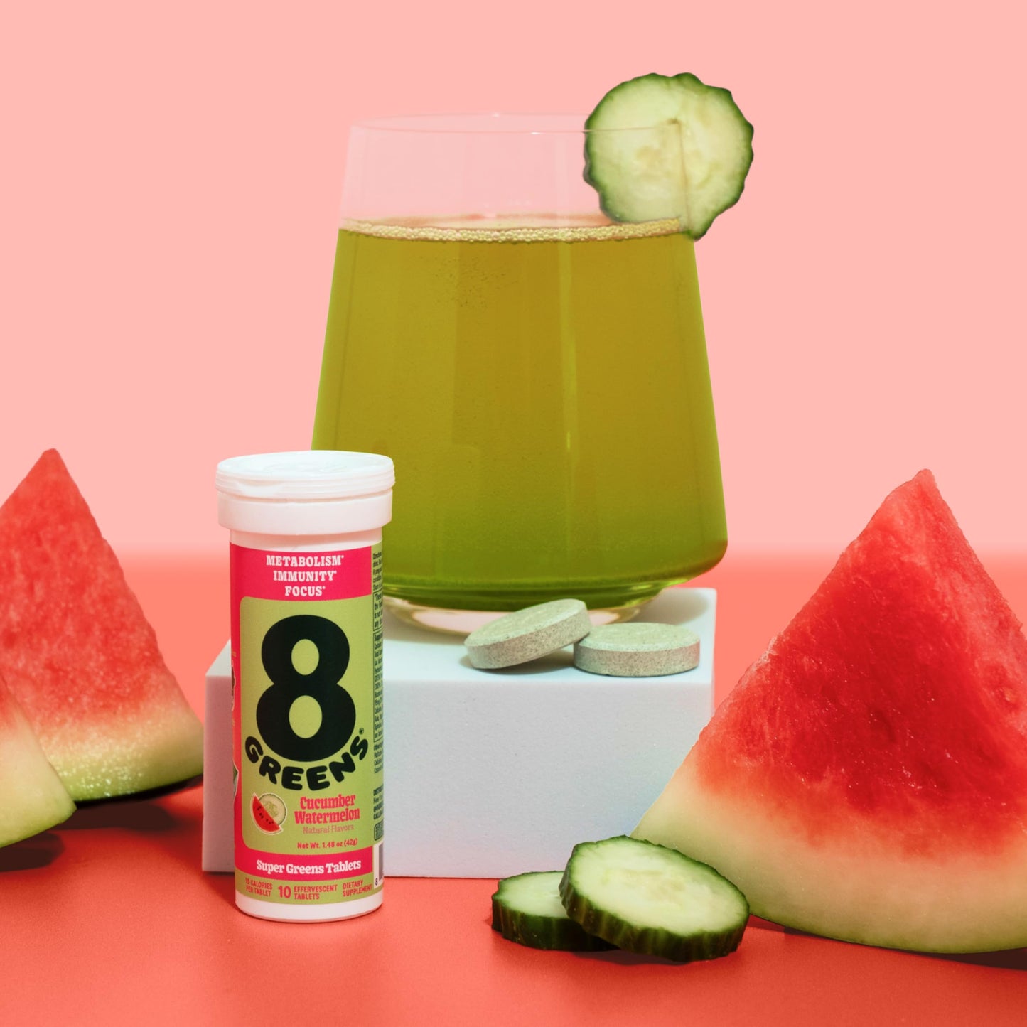8G 8Greens Supergreens Cucumber Watermelon Effervescent Tablets 30 Tablets