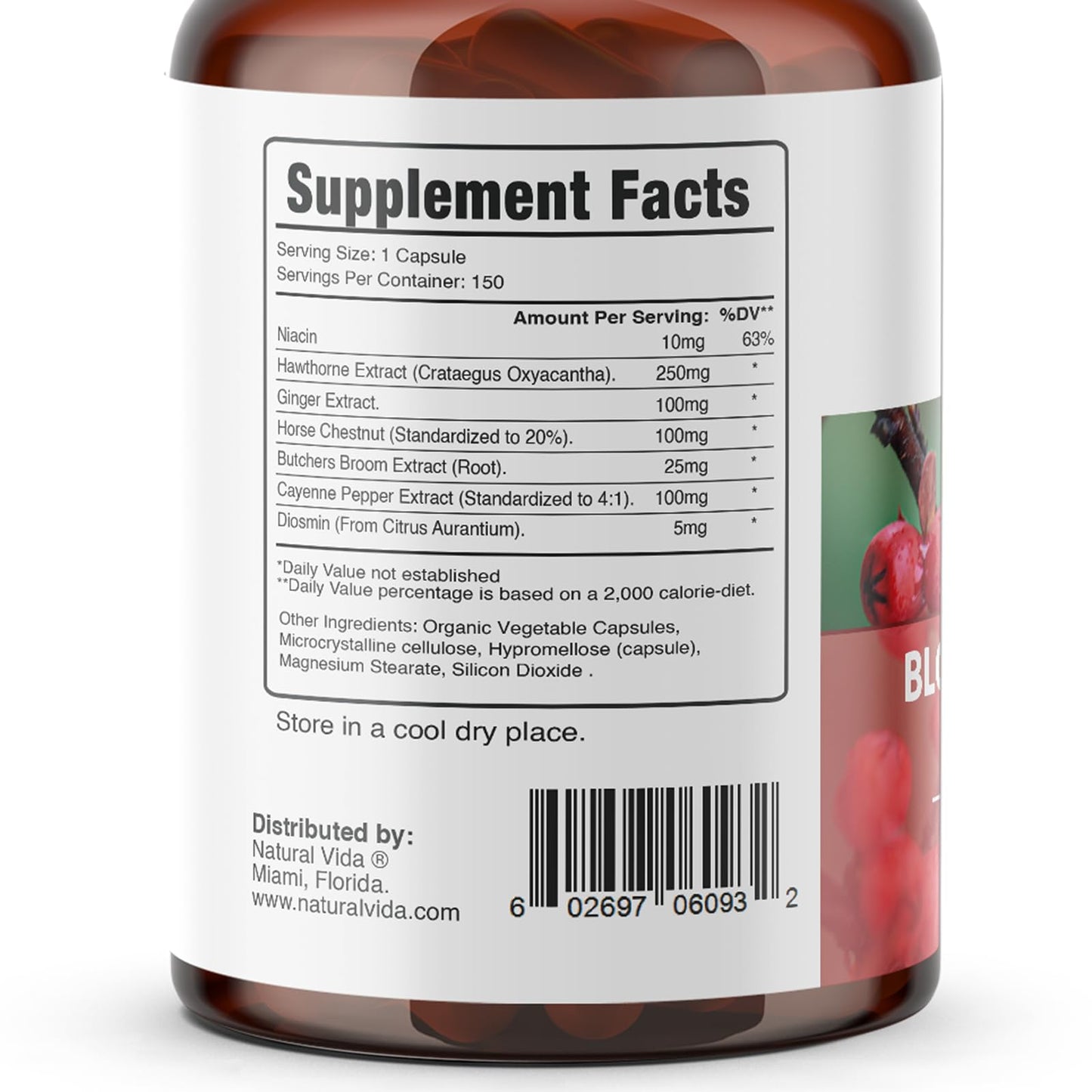 Natural Vida Blood Circulation 600mg Supplement, 300 Capsules