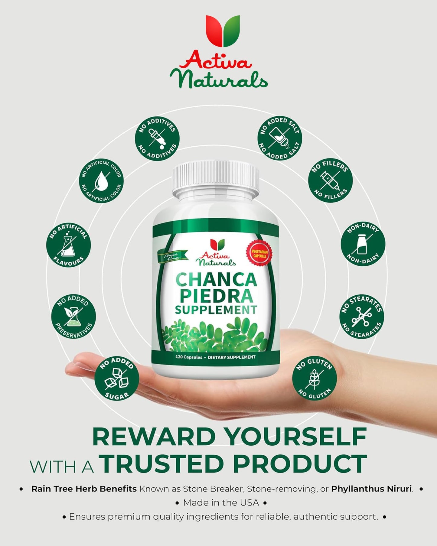 Activa Naturals Chanca Piedra 500mg Capsules, 120 Count