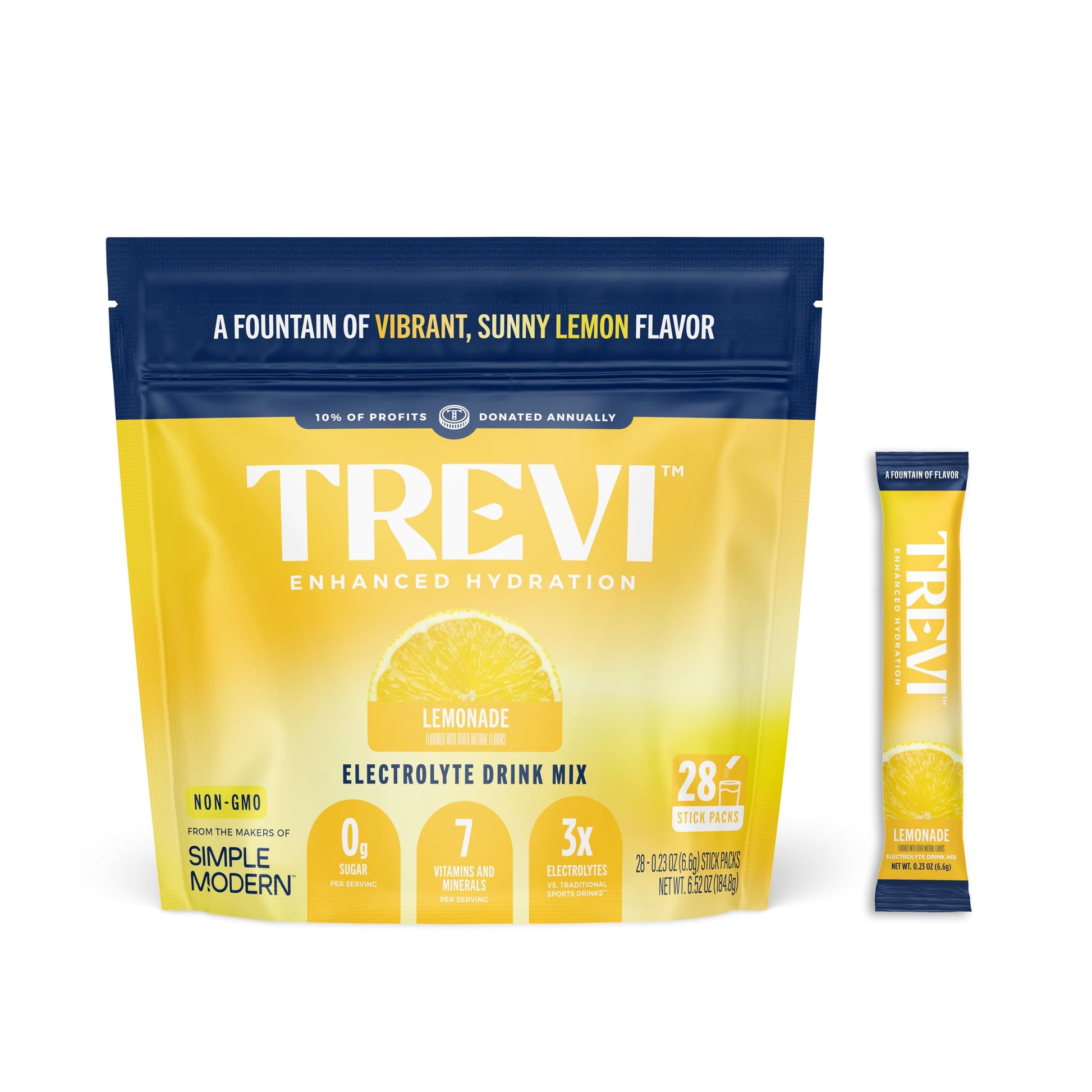 TREVI Electrolytes Powder Packets Lemonade Sugar Free Hydration, 28 Servings