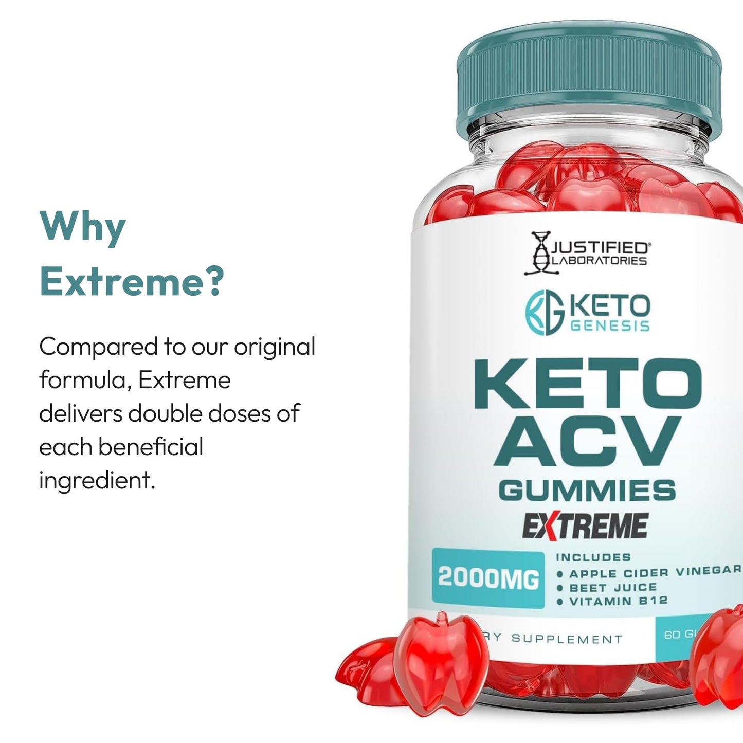 Justified Laboratories Keto Genesis Keto ACV Gummies Extreme Gummy, 60 Count