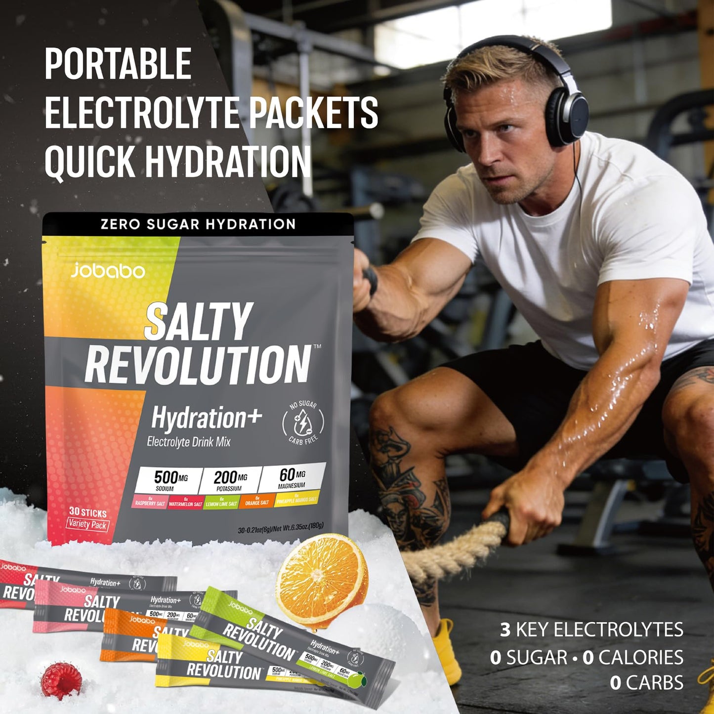 Jobabo Salty Revolution Electrolytes Powder Packets, Variety Pack, 6.35 Ounces