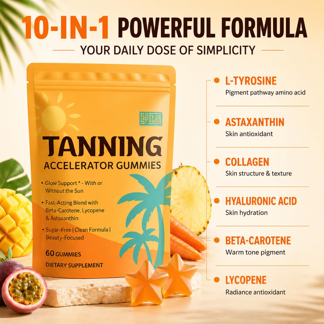 Sapotax Tanning Gummies with Astaxanthin, 60 Gummies