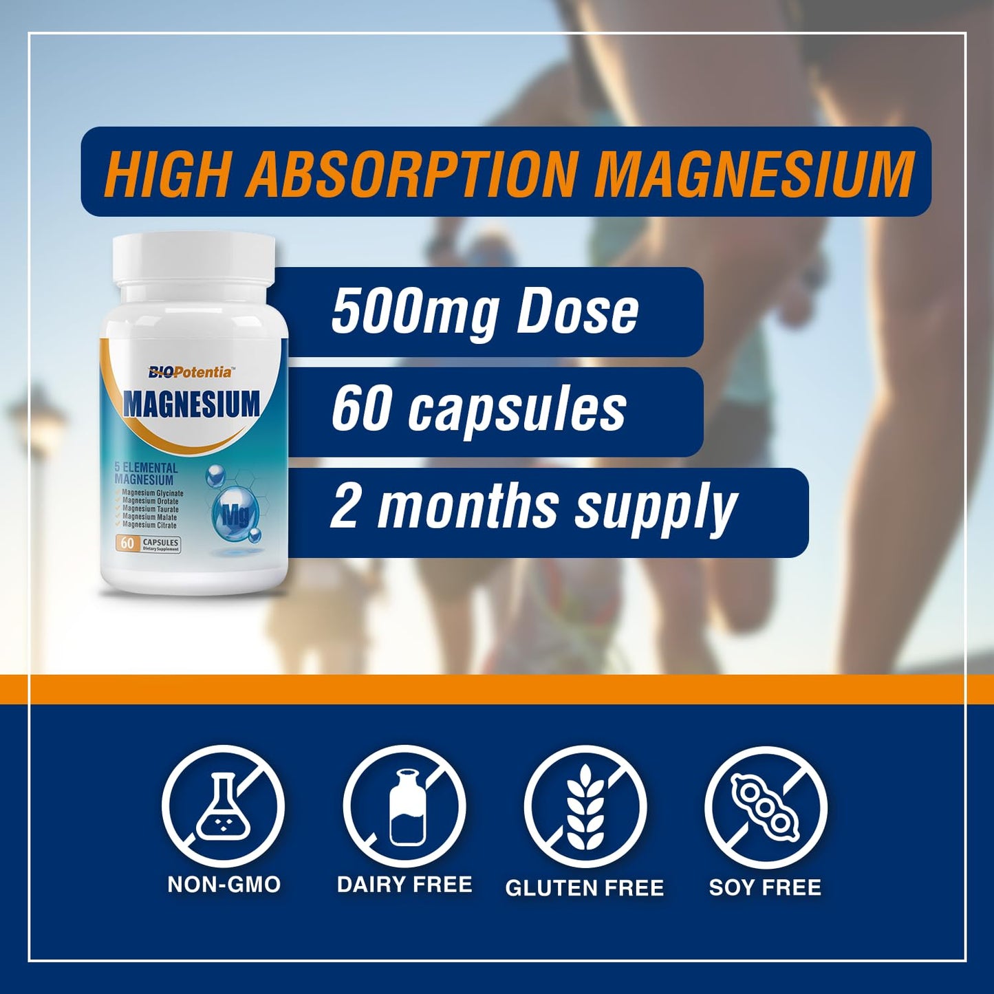 BIO POTENTIA Magnesium Complex Supplement Capsules 60 Count