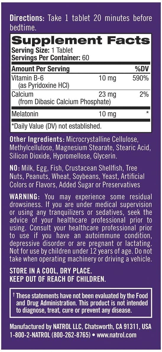 Natrol Advanced Sleep Melatonin Tablets, Maximum Strength 10 mg, 720 Tablets