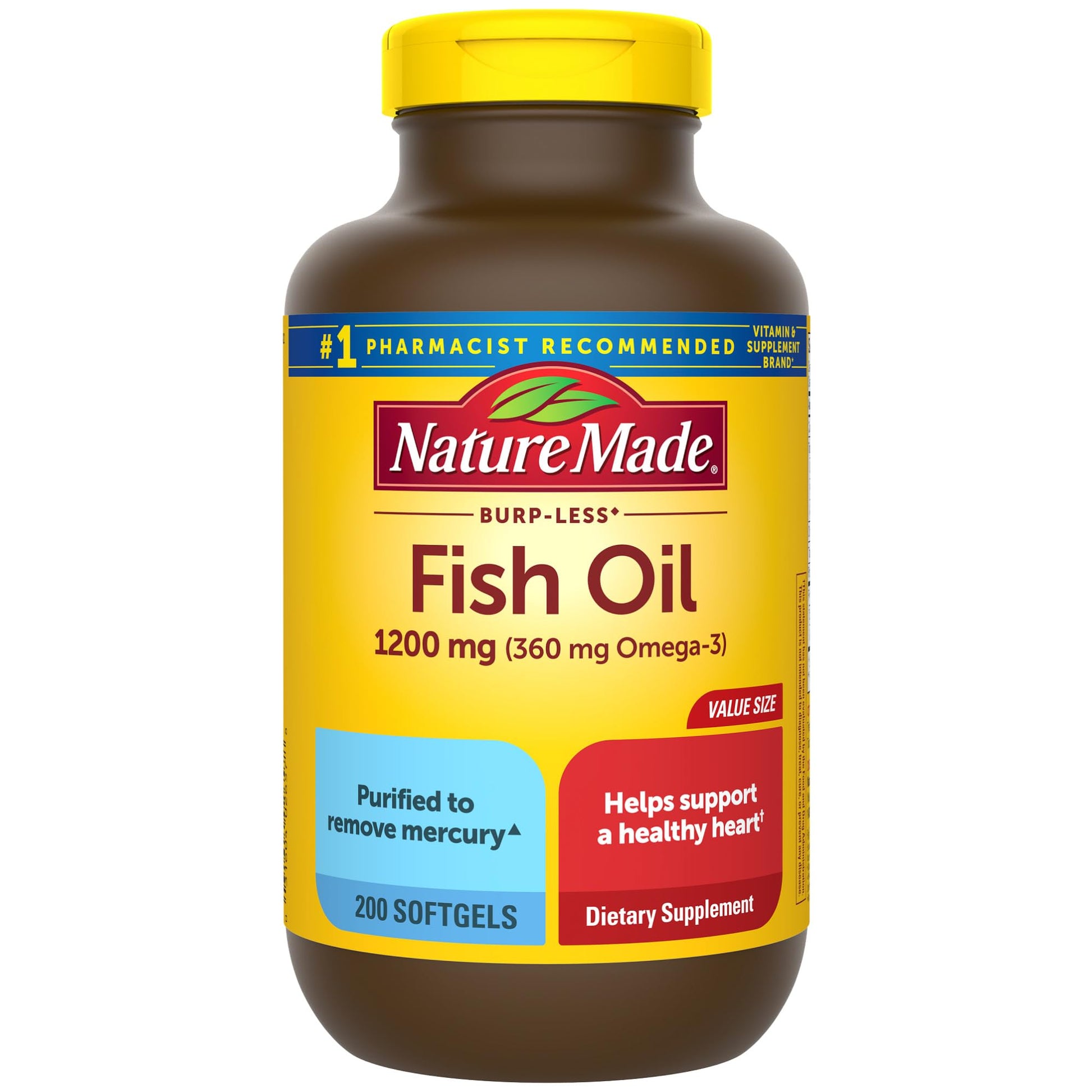 Nature Made Burp Less Fish Oil Omega 3 Softgels 200 Softgels