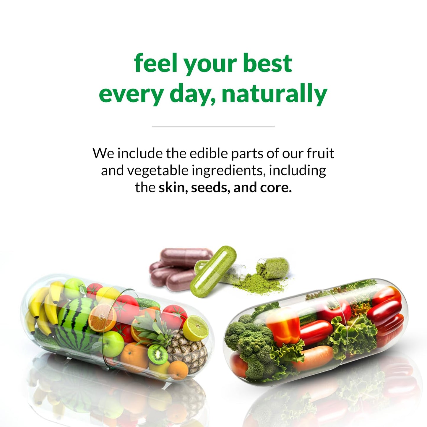 HOMERECORE Whole Food Fruits & Veggies Supplement Capsules, 180 Count