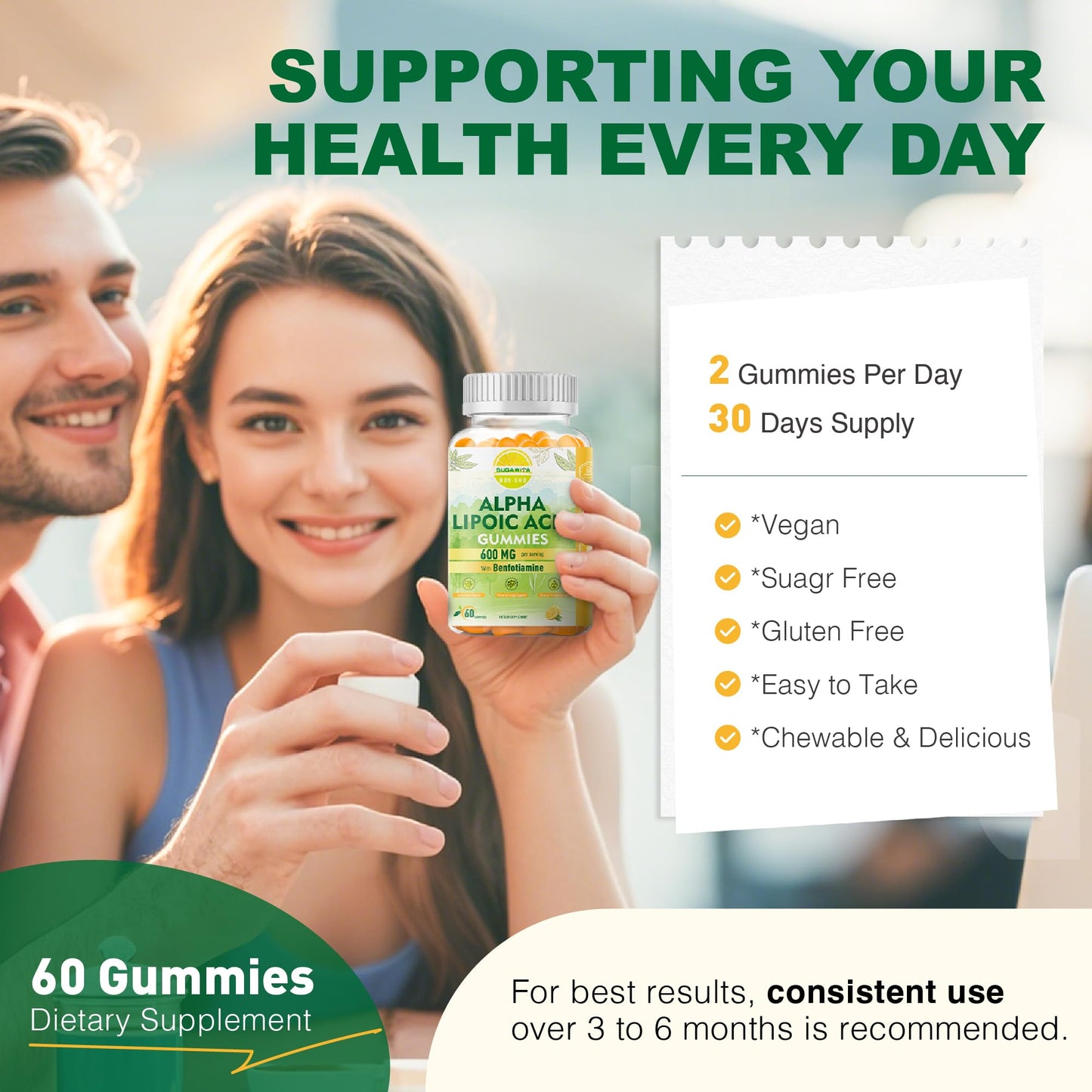 SUGAWITA R-Alpha Lipoic Acid & Alpha GPC Choline Gummies, 120 Count