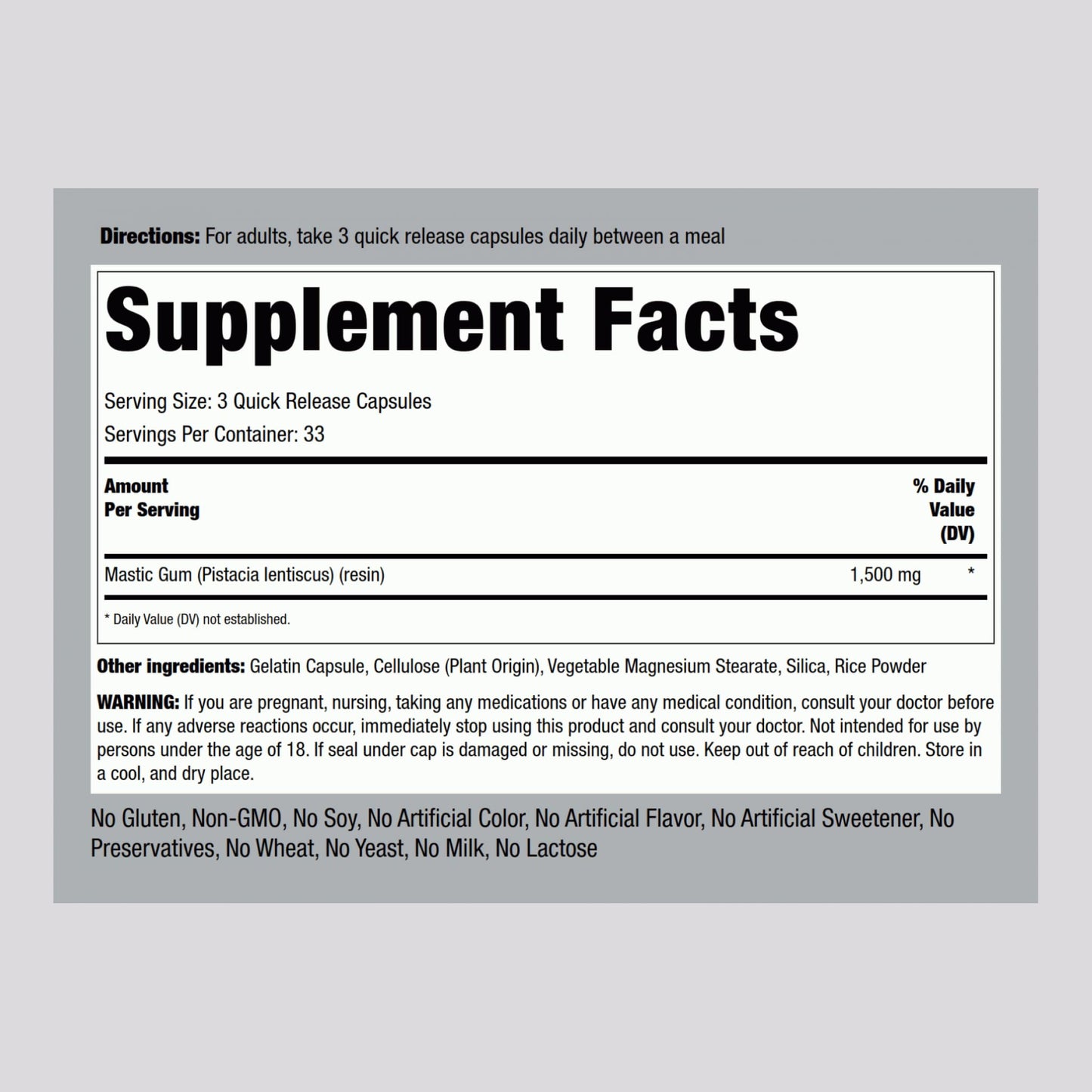 Piping Rock Mastic Gum Capsules 1500mg, 100 Count