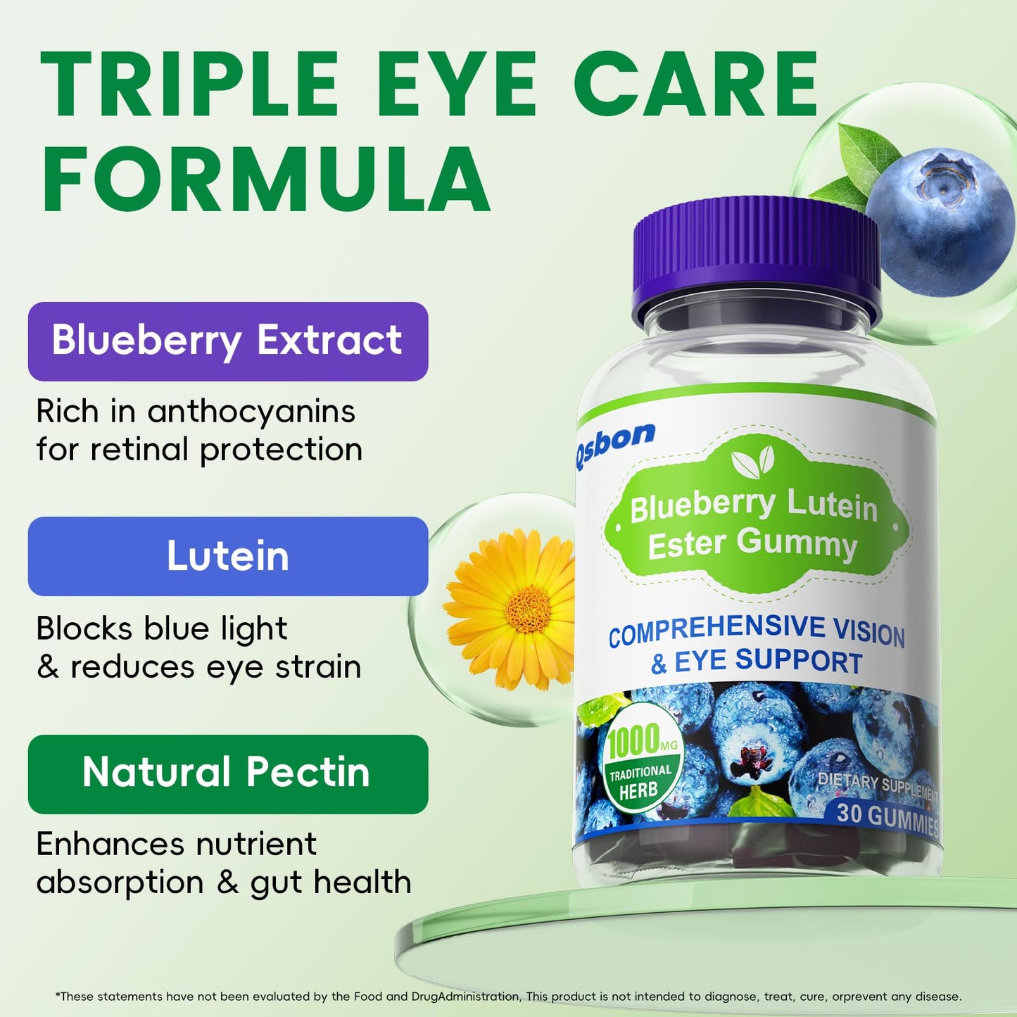 Qsbon Eye Vitamin and Mineral Supplement with Lutein, Zinc, Vitamin C/E and Zeaxanthin Capsules, 60 Count