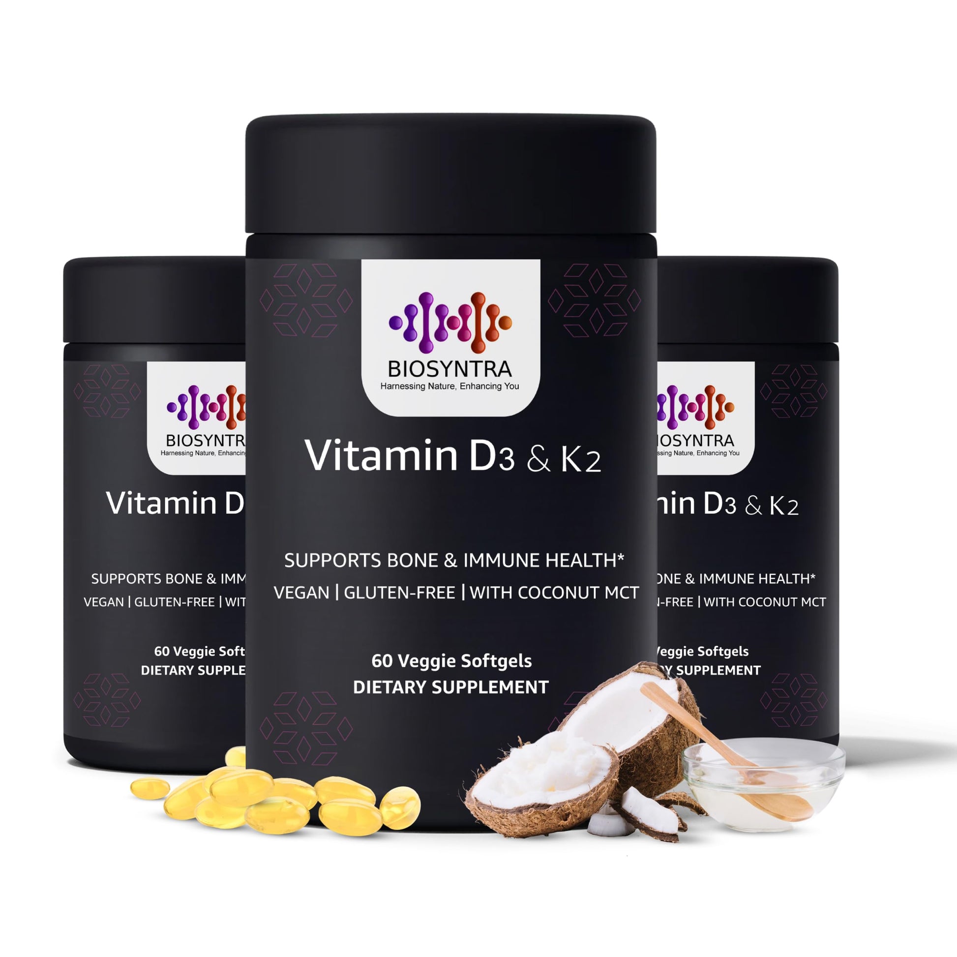 Biosyntra Vitamin D3+K2 with Coconut Oil Softgels 60 Count