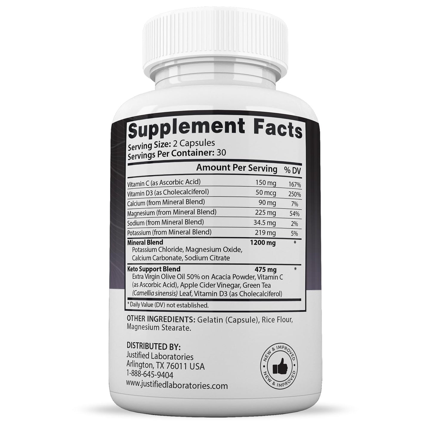 Justified Laboratories Advanced Keto 1500 Extreme Pills 1675MG New & Improved Formula Contains Apple Cider Vinegar Extra Virgin Olive Oil Powder Green Tea Leaf Capsules, 60 Capsules