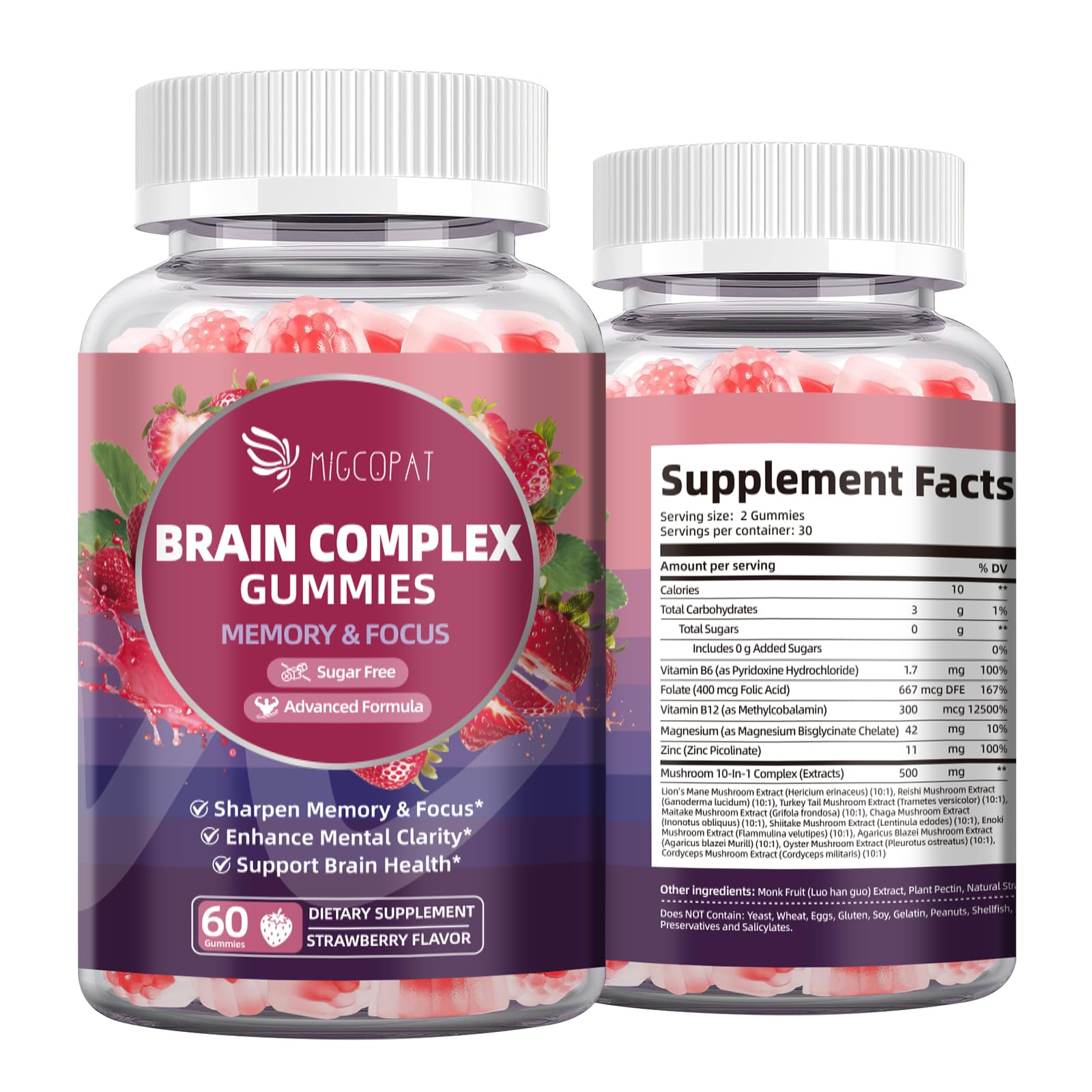 Migcopat Brain Supplements for Memory and Focus 60 Gummies