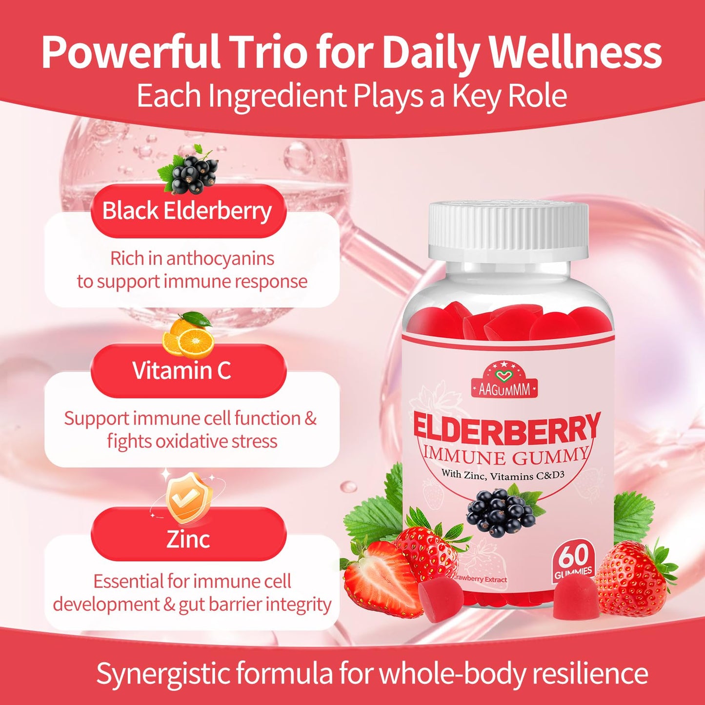 AAGUMMM Elderberry Immune Gummies, 60 Gummies