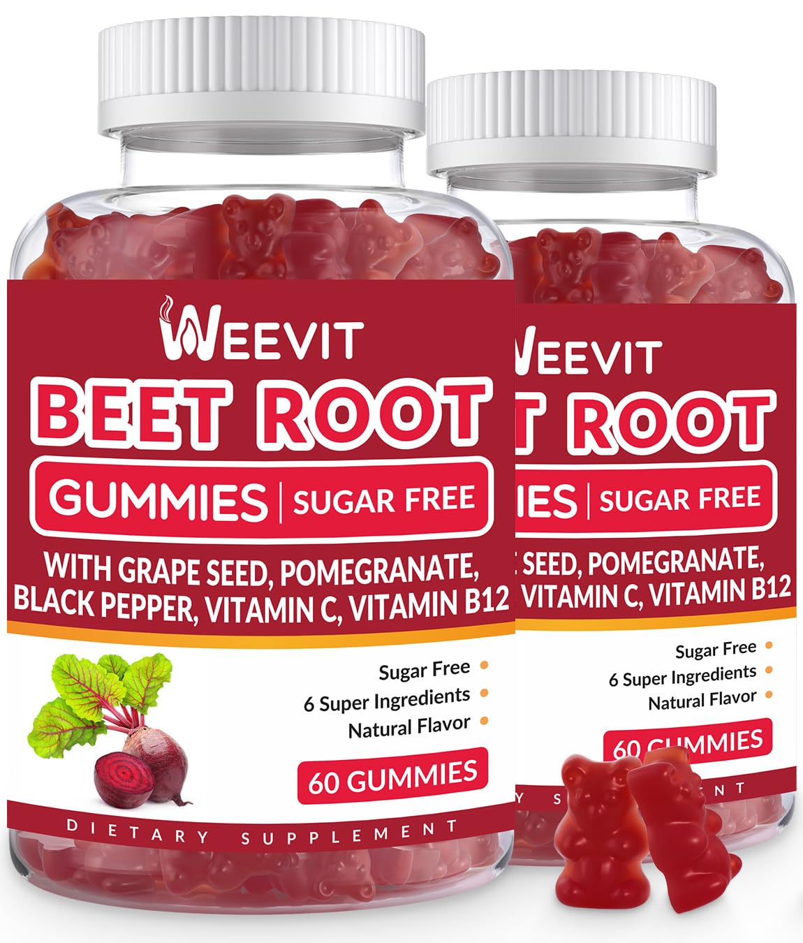 WEEVIT Beet Root Gummies Nitric Oxide Supplement for Men and Women 120 Count
