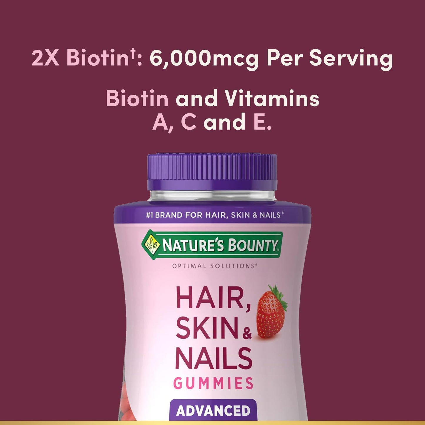 Nature's Bounty Optimal Solutions Advanced Hair, Skin, Nails, 2X Biotin Gummies, 200 Count