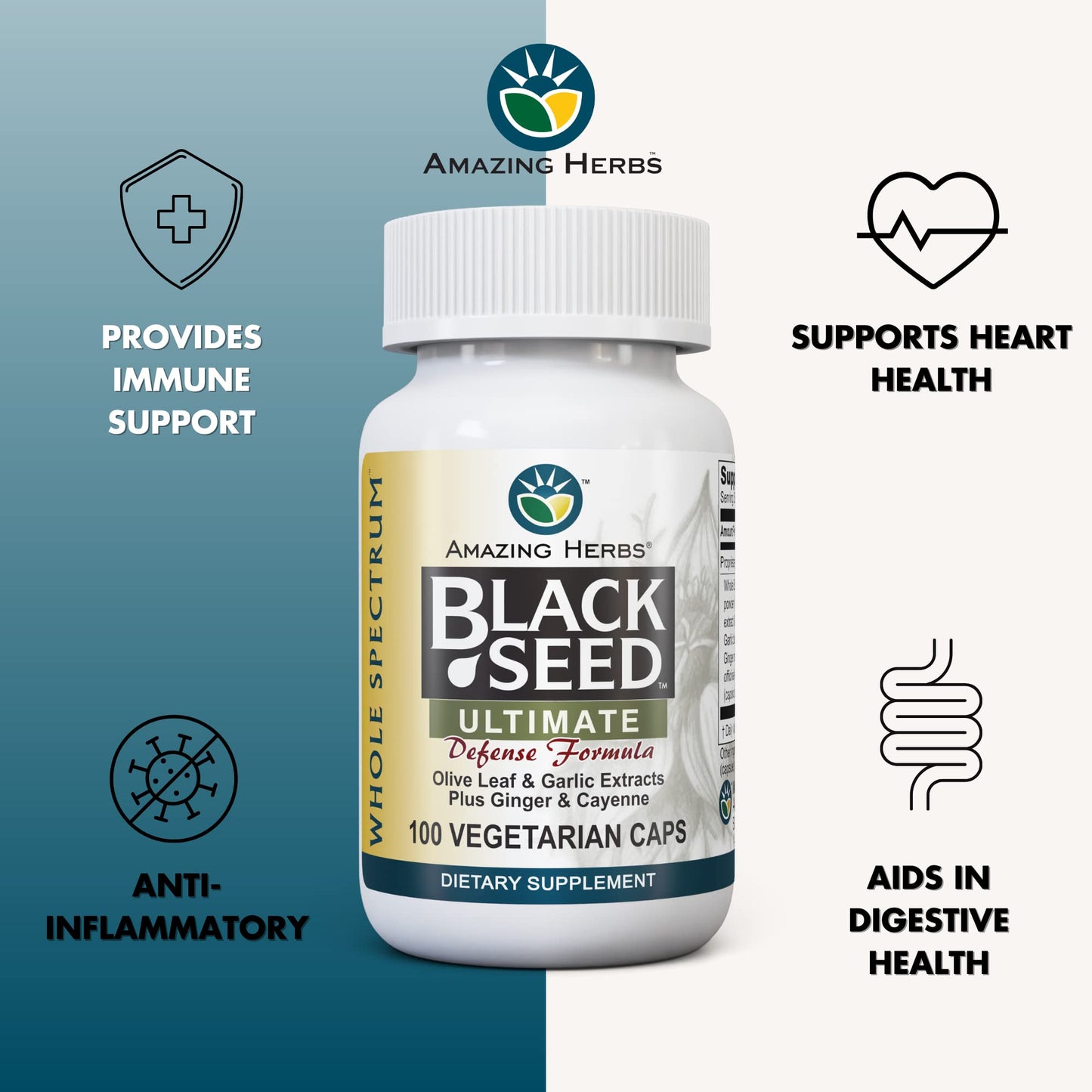 Amazing Herbs Whole Spectrum Black Seed Ultimate Black Seed Oil Capsules, 100 Count