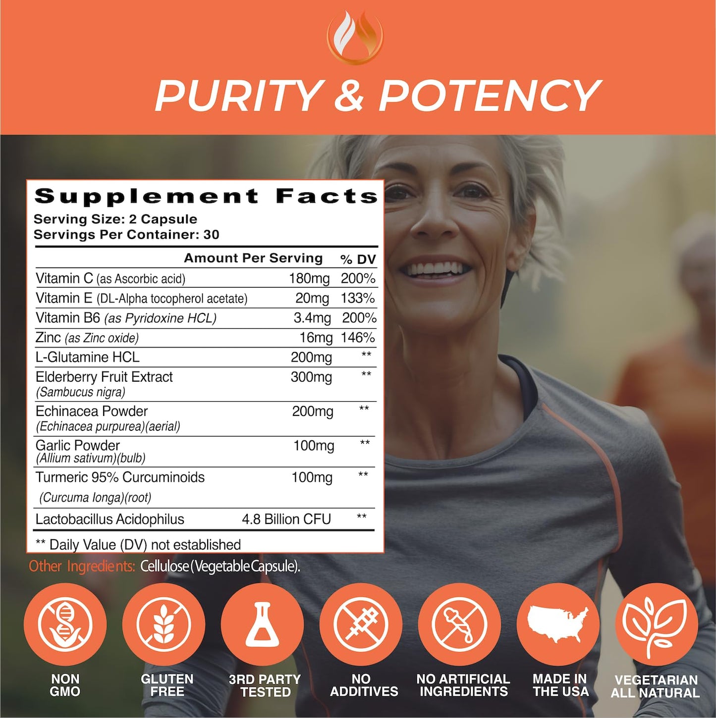 THE ENCLARE NUTRITION 10 in 1 Immune Support Booster Supplement with Echinacea, Vitamin C and Zinc, Turmeric, Ginger, B6, Elderberry for Adults Immunity Defense Vitamins, 60 Veg Capsules