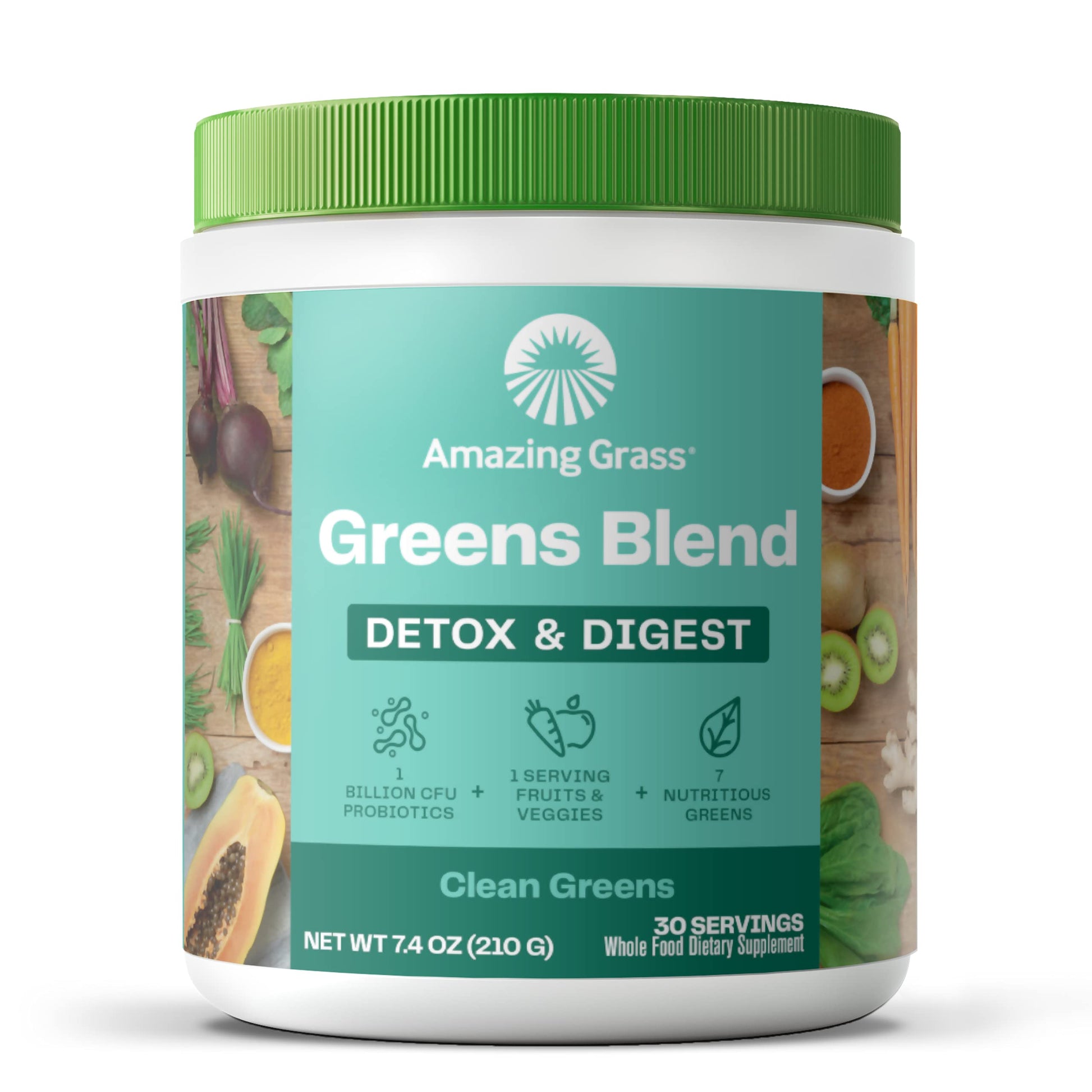 Amazing Grass Greens Blend Detox & Digest Smoothie Mix with Digestive Enzymes & Probiotics, Clean Greens Powder, Powder 7.4