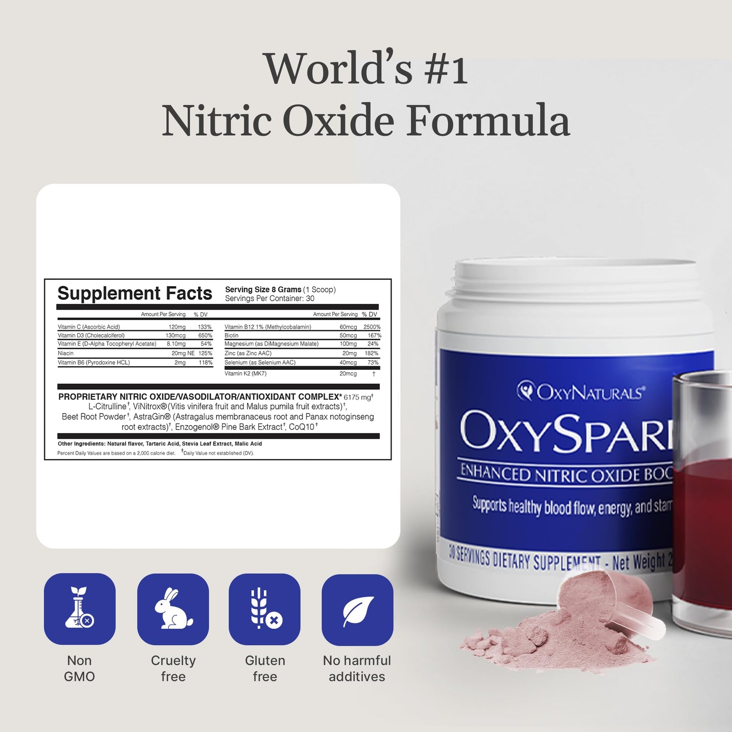 OxyNaturals OxySpark Nitric Oxide Supplement for Men & Women Powder, 9.24 Ounce