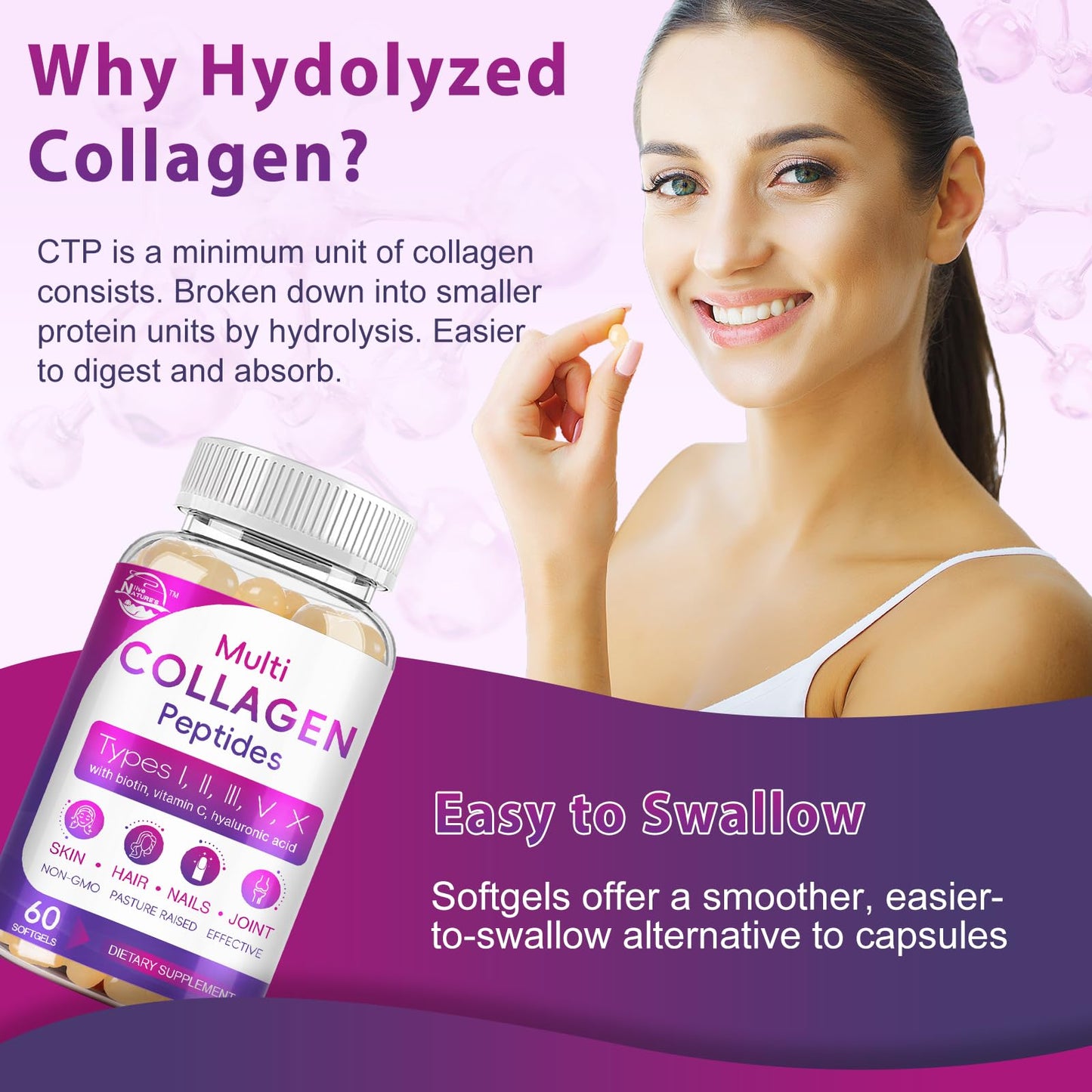 Nature's live Multi Collagen Peptides Softgels 60 Count