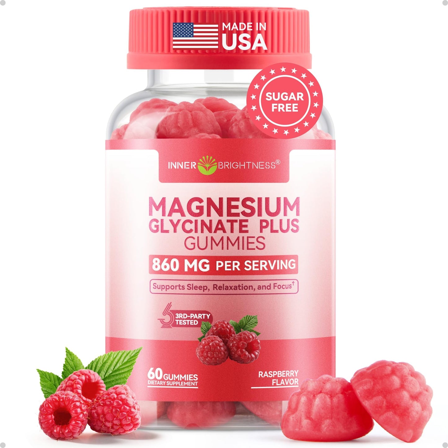 Inner Brightness Magnesium Glycinate Gummies 860mg (100mg Elemental), 60 Count