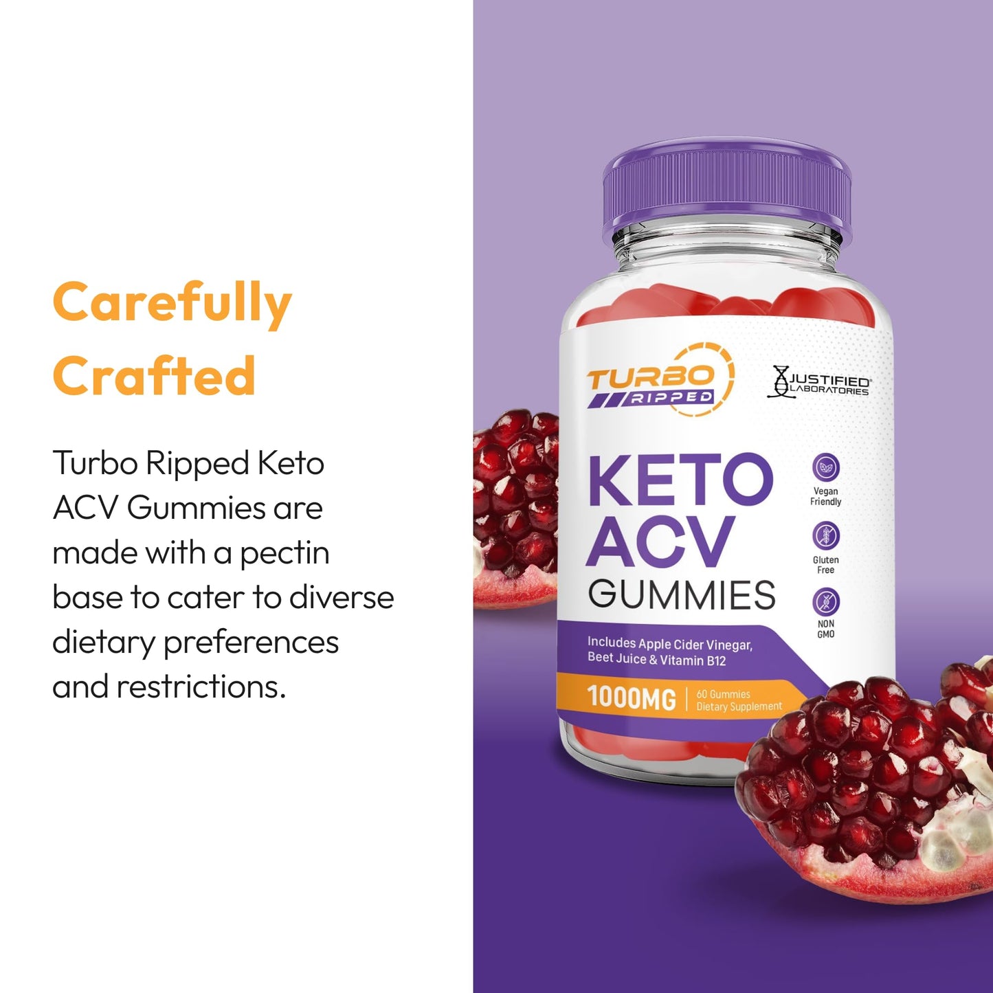 Justified Laboratories Turbo Ripped Keto ACV Gummies (1000 mg), 300 Gummies