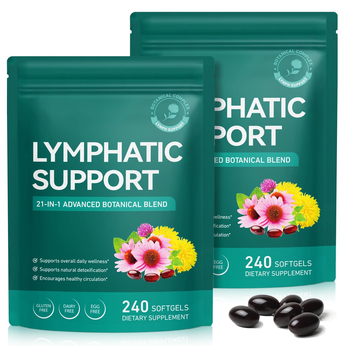 Vawcrn Lymphatic Drainage Supplement, 21-in-1 Advanced Botanical Complex with Burdock Root & Dandelion, Capsule, 480 Count