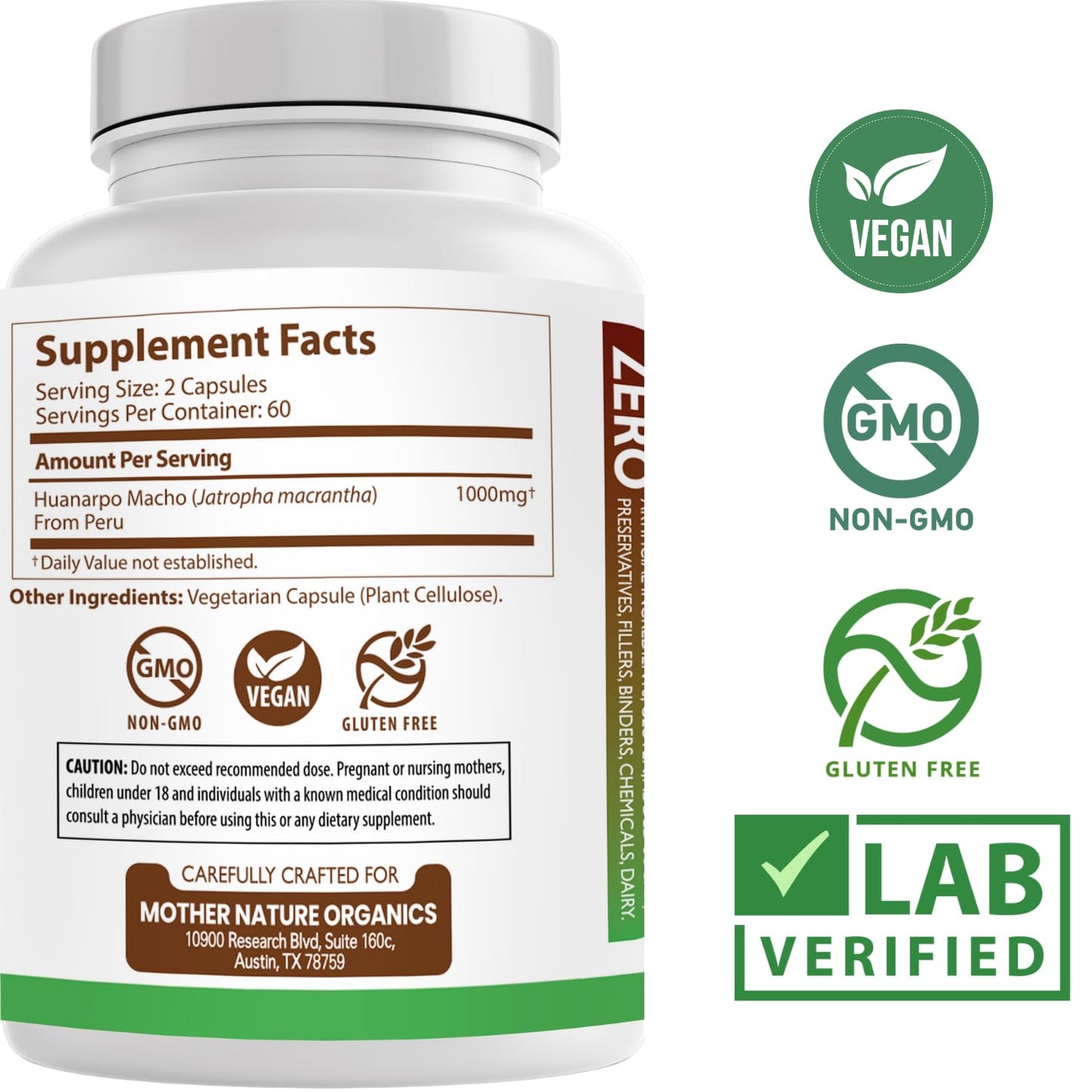 Mother Nature Organics Superfoods for Organic Living Huanarpo Macho 1000mg Capsules, 120 Count