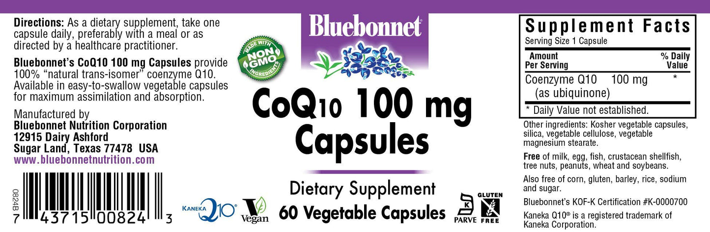 BlueBonnet CoQ-10 100 mg Vegetarian Capsules, 60 Count