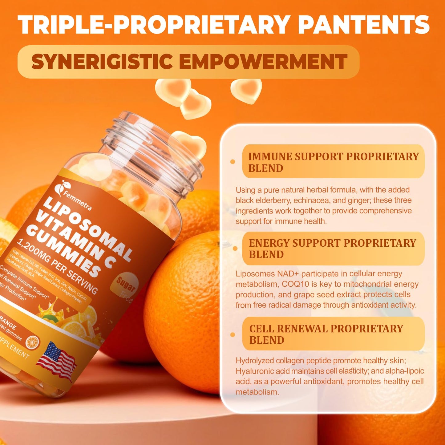 Femmetra Liposomal 1200mg Vitamin C Gummies for Adults, 60 Gummies