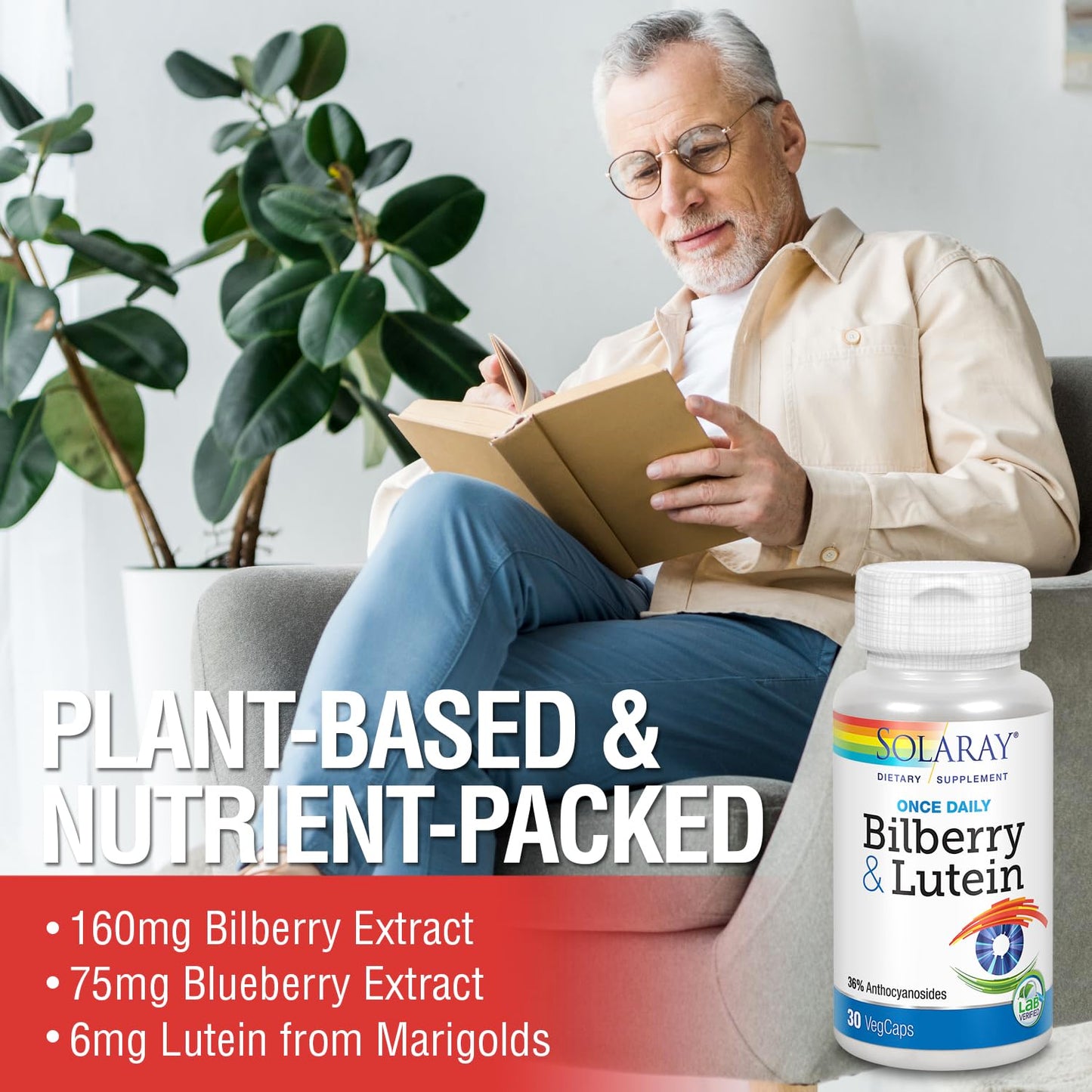SOLARAY One Daily Bilberry and Lutein Supplement, 30 Capsules