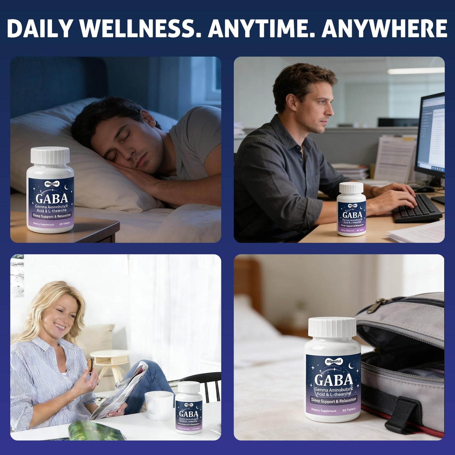 Oopeatol GABA Relaxation Supplement with L-Theanine & Magnesium, 60 Tablets