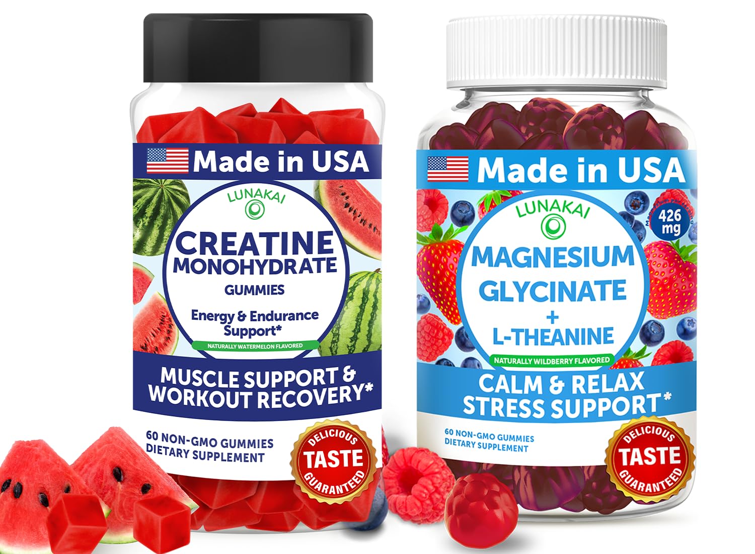 Lunakai Creatine & Magnesium Gummies Bundle – Recovery & Calm Support, 120 Gummies