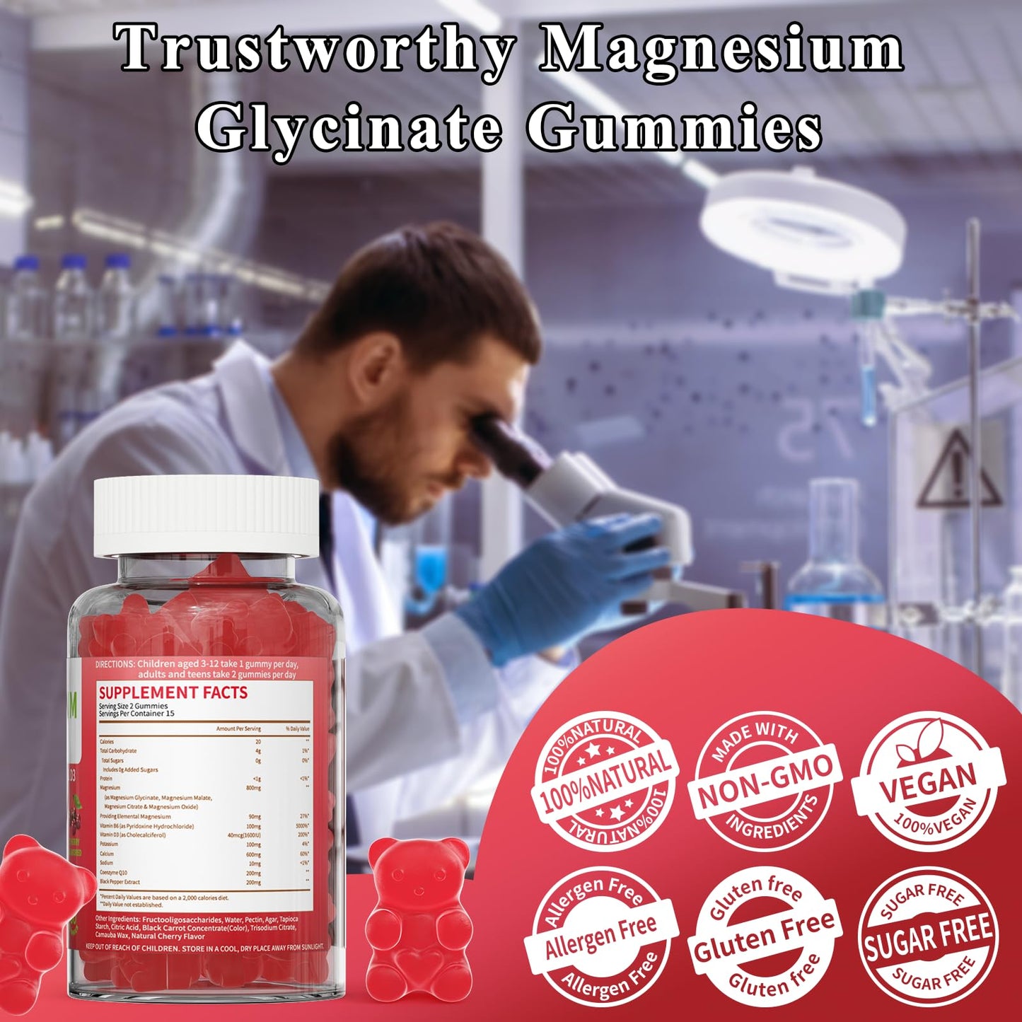 LETSCOL Magnesium Glycinate Gummies 30 Count