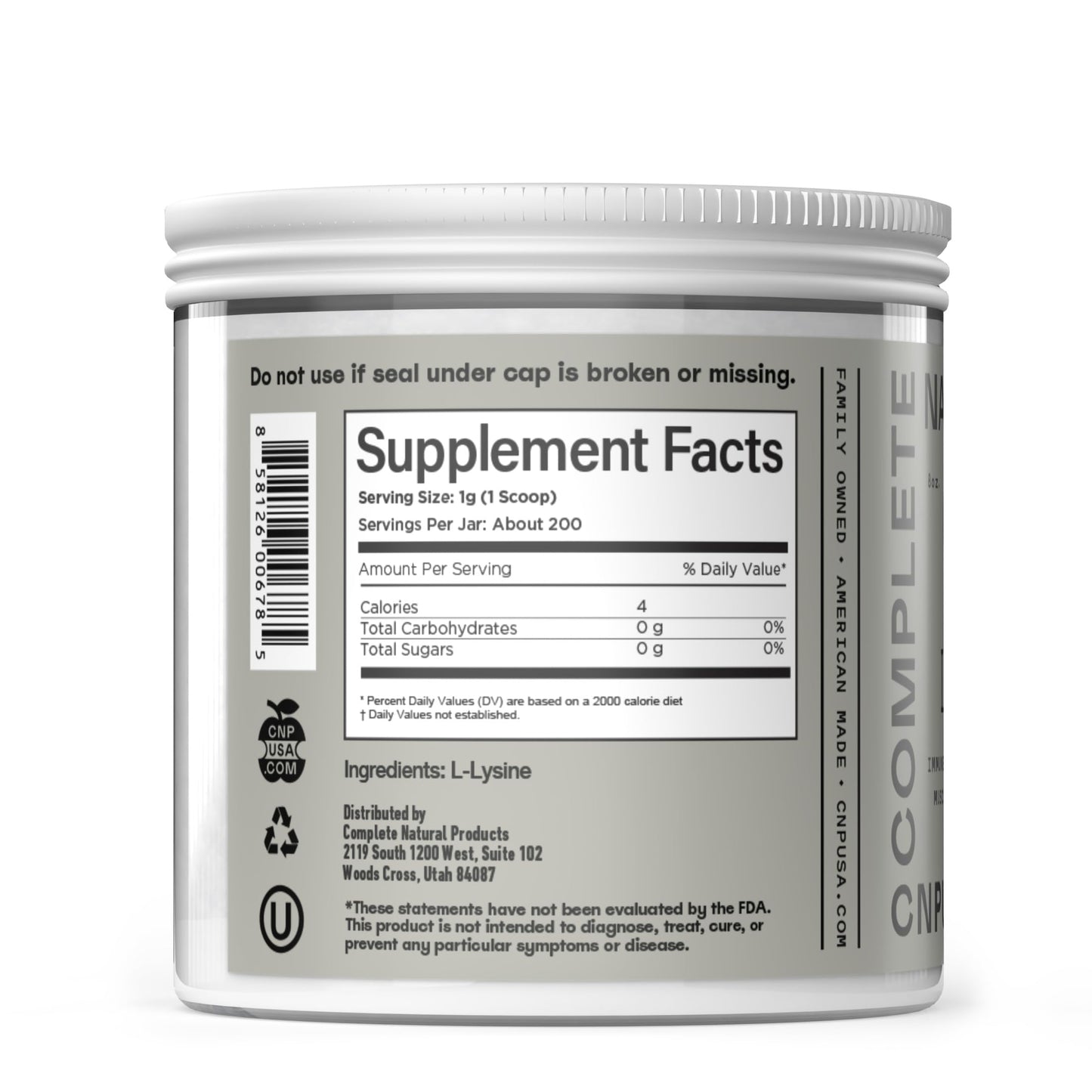 Complete Natural Products L-Lysine Powder Supplement, 8 oz